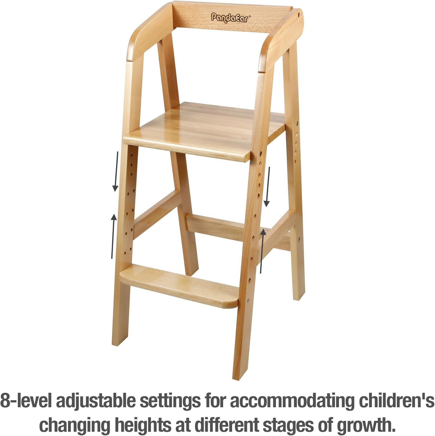 Pandaear Wooden High Chair for Toddlers, Adjustable Child Highchair Feeding Chair with Removable Cushion & Steps for Kids Dining, Eating, Studying - Walnut image number 3