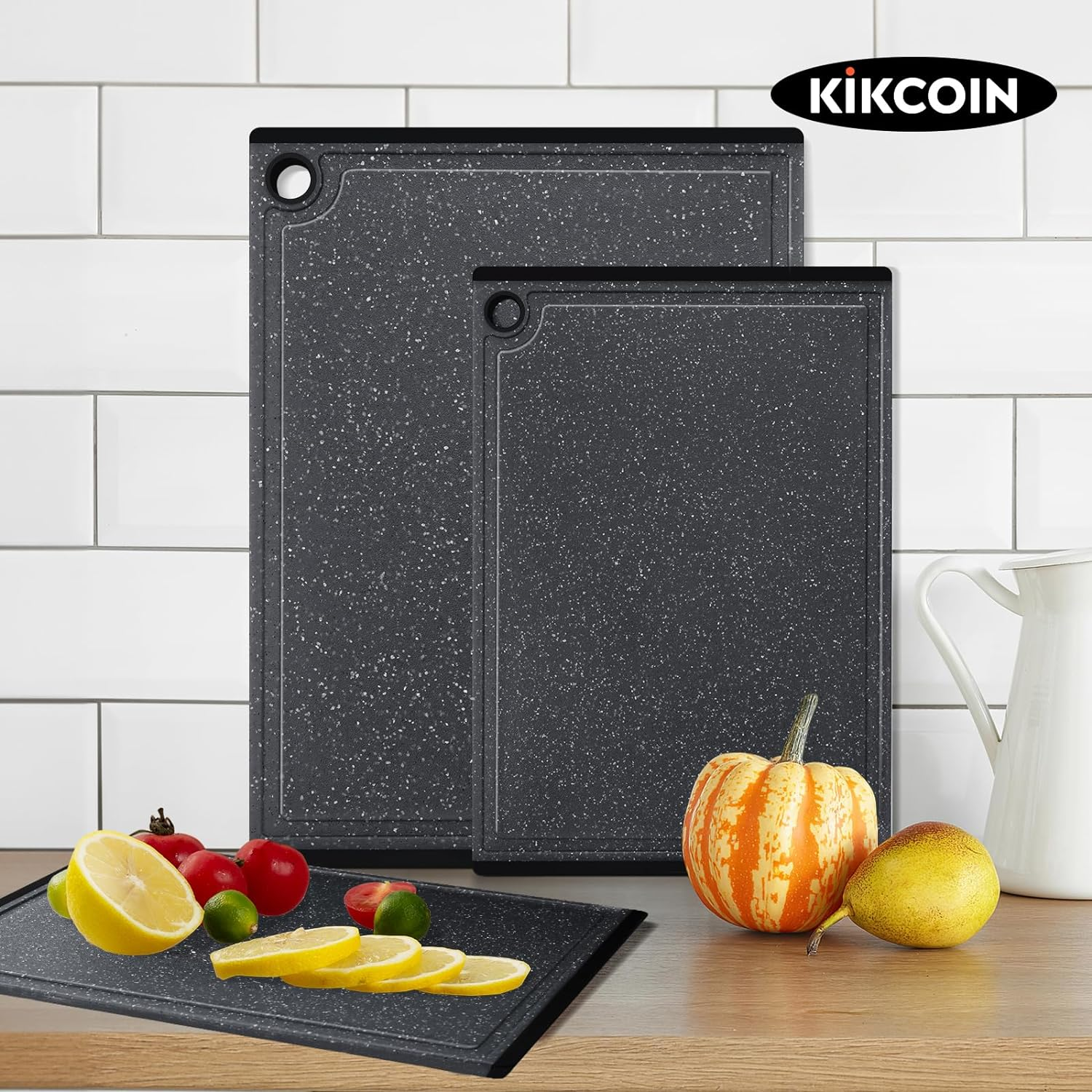 Kikcoin Plastic Cutting Coards for Kitchen, 3-Piece Large Cutting Board Set Dishwasher Safe Chopping Boards with Non-Slip Feet and Juice Grooves, image number 2
