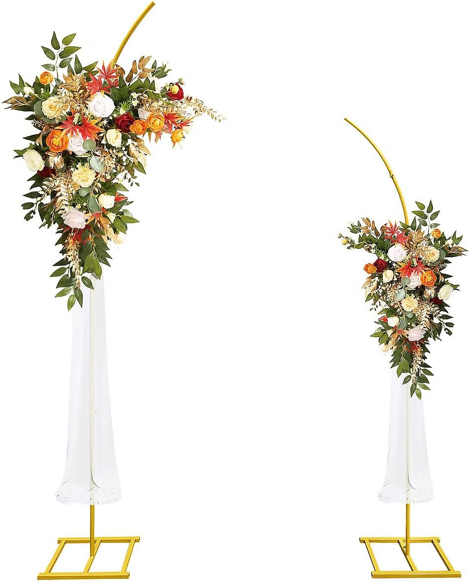 Metal Arch Backdrop Stand Set of 2 Gold Curved Top Arch Wedding Backdrop Stand, 6.72Ft (2.05M) and 7.87(2.4M)Ft Balloon Arch Frame for Ceremony, Birthday Party, Anniversary, Baby Shower Floral Stand Backdrop Decoration image number 4