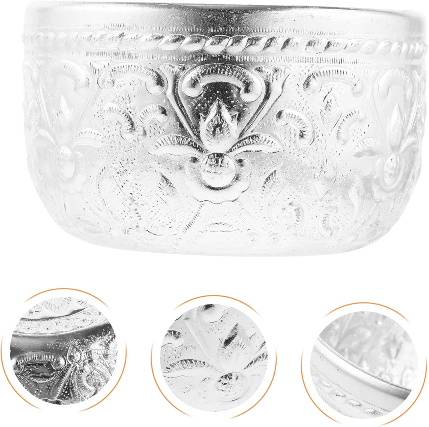3Pcs Thai Traditional Carved Tin Bowl for Buddhist Offering Essential Oil Mixing image number 4