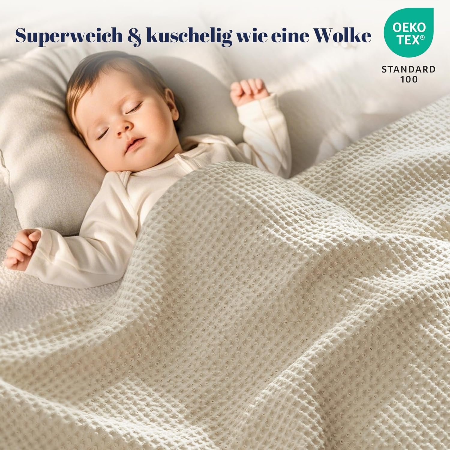 PHF 100% Cotton Waffle Blanket, Cuddly Blanket, 220 X 240 Cm, Lightweight and Breathable, Perfect for Summer, Oeko-Tex&reg; Certified, Hotel Linen Quality, Ideal for Sofa, Couch, Bed, Linen image number 4