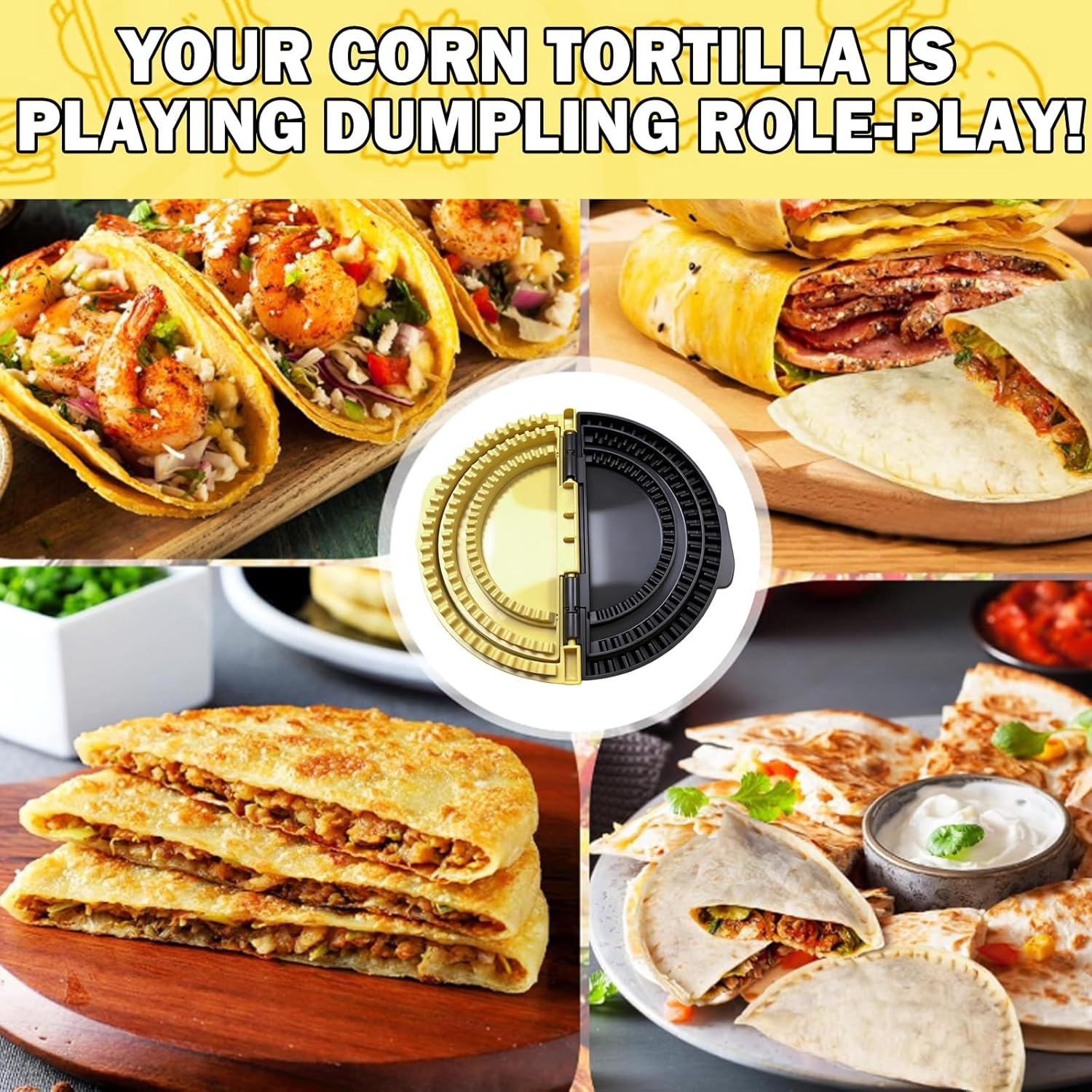 3-In-1 Tortilla Sealer & Crimper, Detachable Design for 6"-8"-10" Wraps, Bpa-Free & Dishwasher Safe - Makes Sealed Quesadillas, Tacos, Burritos, Dumplings, Sandwiches & More image number 2