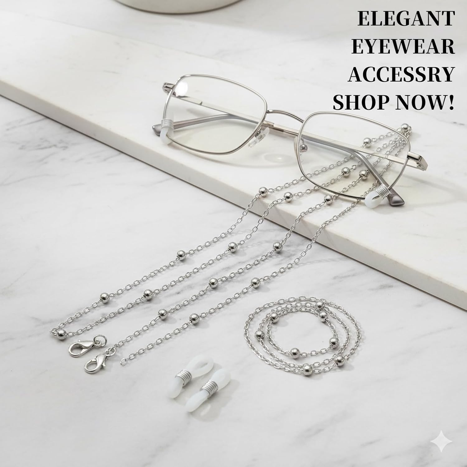 Glasses Chain, 4 Pack Glasses Strap with 2 Gold and 2 Silver Chains, Adjustable Sunglasses Strap for Women image number 6