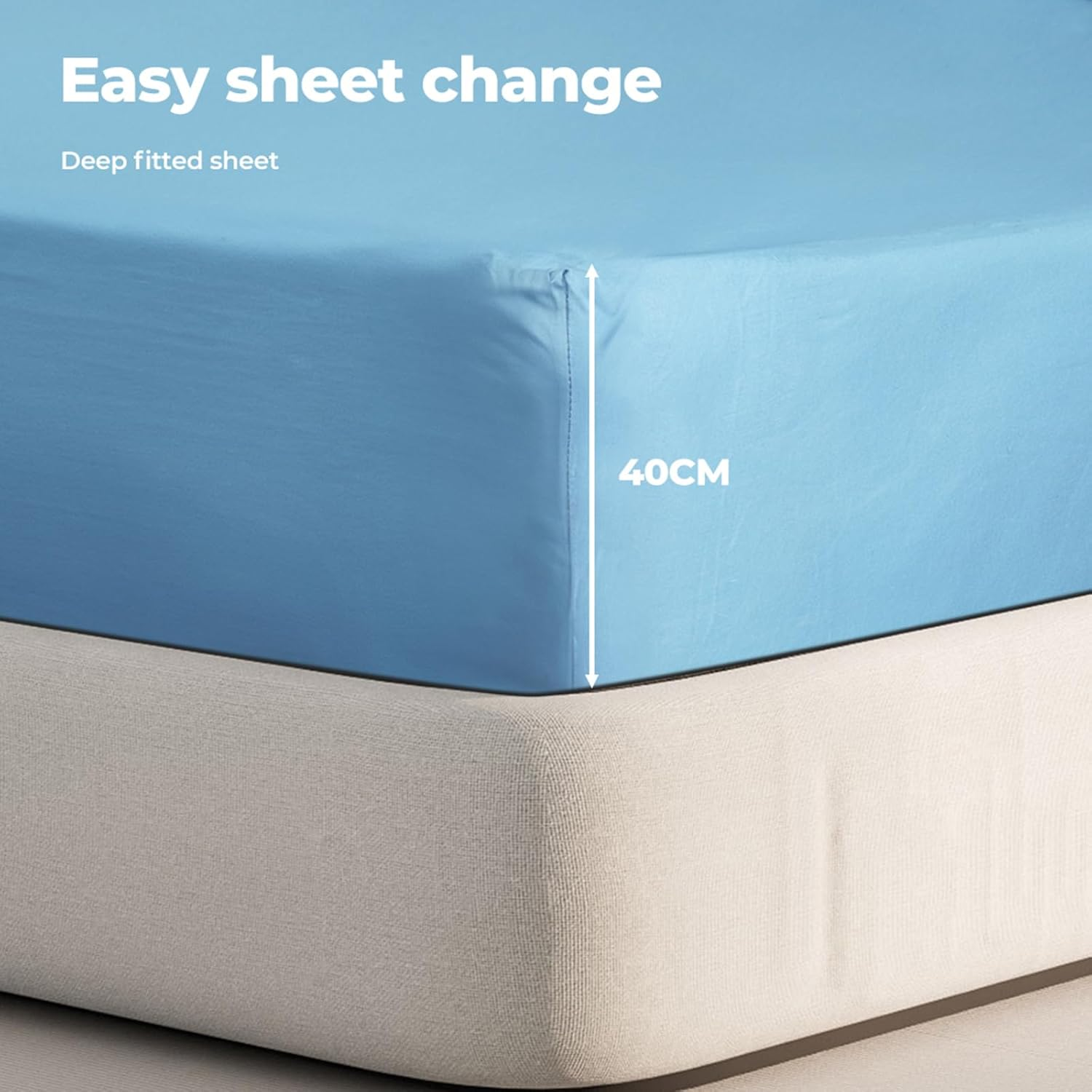 Dreamz Bamboo Sheet Set with Flat Sheet, Fitted Sheet, and 2 Pillowcases - Cool, Soft, Breathable, Hypoallergenic, Anti-Wrinkle, Elastic-Edged, Machine Washable, Easy Care(Queen, Blue)