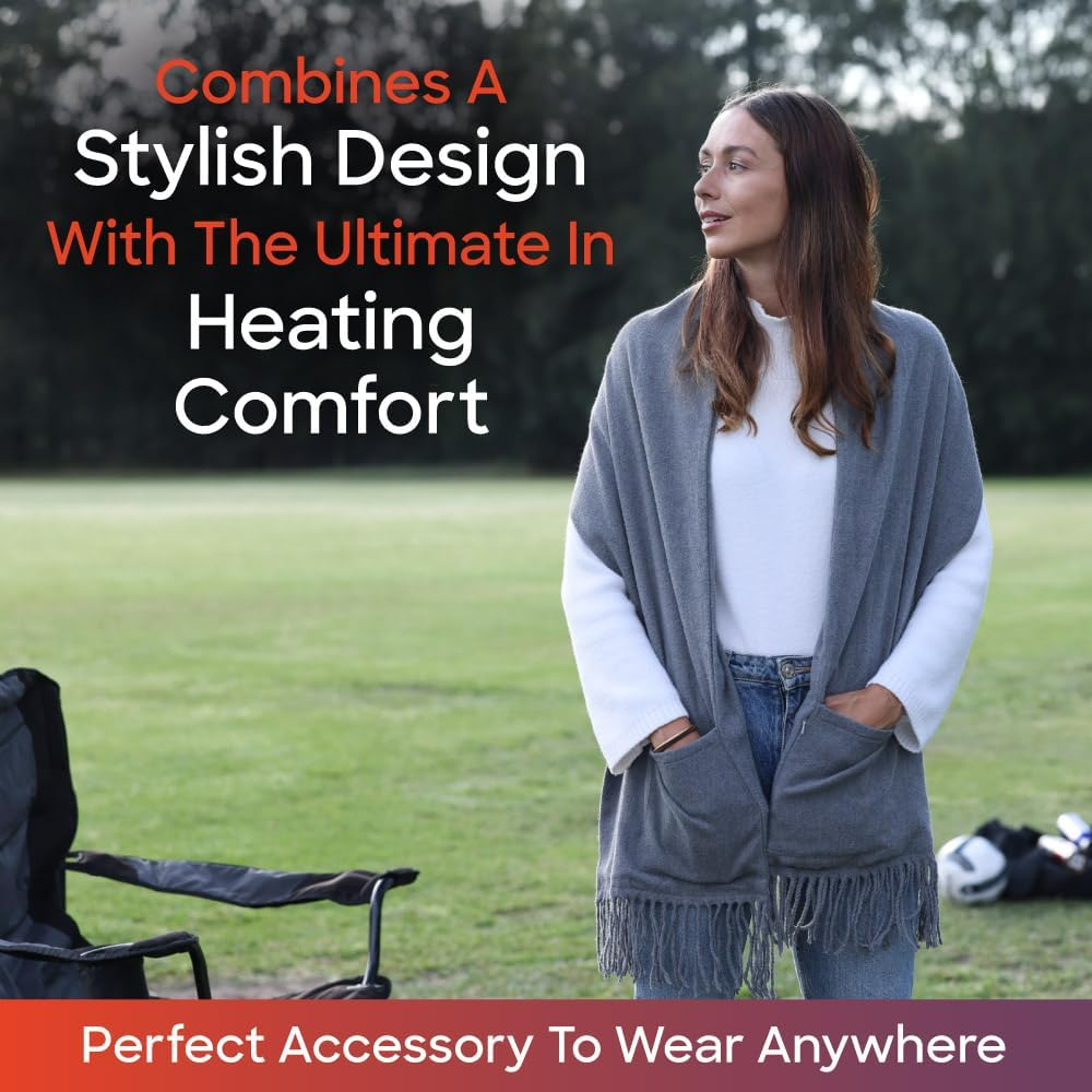 Sash & Bloom Heated Scarf Grey &ndash; Super-Soft and Stylish Portable, with Pockets, 3 Settings, Heats up to 55 Degrees, Auto-Off, for Sport Games, Camping, Hiking, Walking, Office, Home image number 2