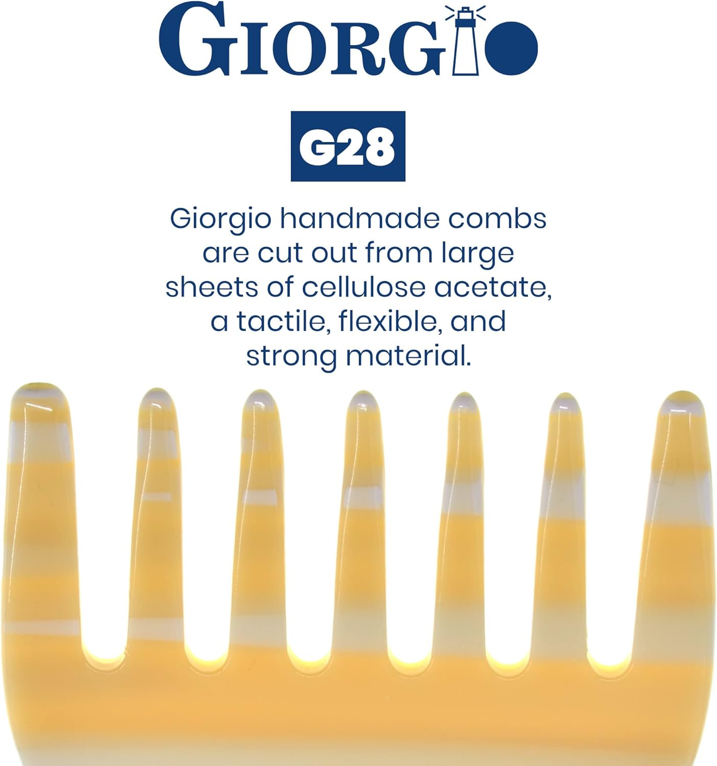 Giorgio G28 2 3/4" Hand Made Ivory Detangling Comb - Wide Teeth Flexible Comb, Hand-Made of Quality Durable Cellulose, Saw-Cut and Hand Polished (2 Pack, Ivory) image number 1