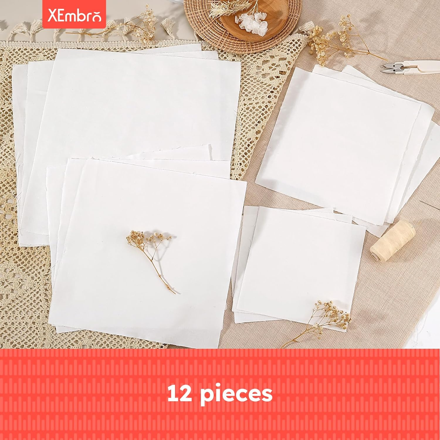 12 PCS White Cross Stitch Fabric, Pre-Cut Natural Cotton Embroidery Cloth Fabric, 4 Sizes Embroidery Cloth Squares for Garment Craft (5.9 to 11.8Inch) image number 5