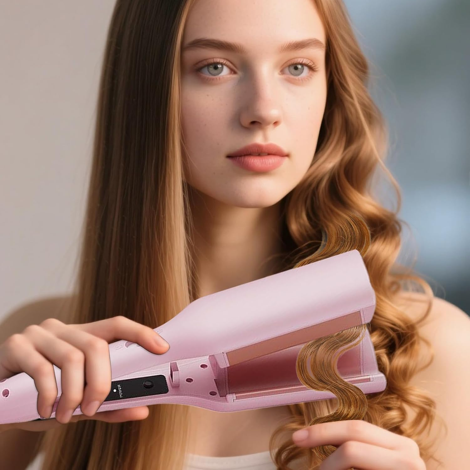 Jiimhte Curling Iron - Negative Ion Anti-Scalding Curling Iron,Hairdressing Tool with Adjustable Temperature for Salon Home Travel Vacation Party Date Night Wedding Dance Girls Ladies