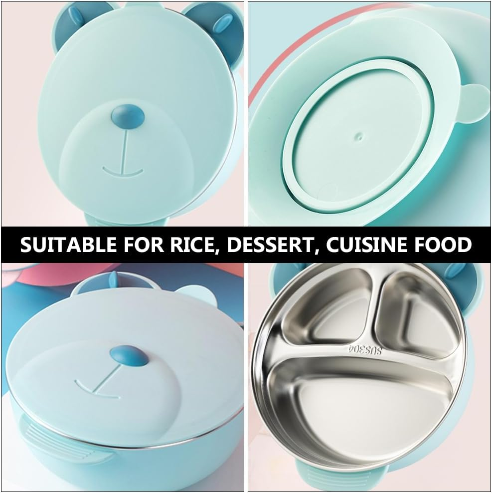 Ifundom Children S Tableware Set Stainless Steel Suction Bowl with Divided Plate Portable Insulated Lunch Box for Baby Food Feeding and Outdoor Use - Pink image number 7