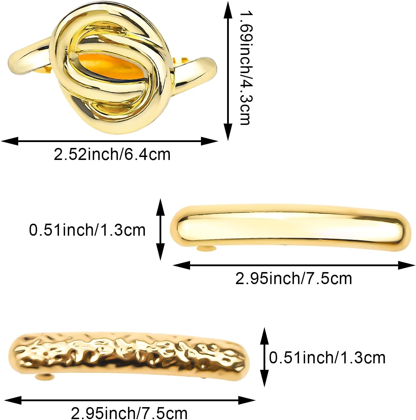 6PCS Metal Gold Hair Cuffs for Ponytails Geometric Elastic Hair Clips High Ponytail Hair Buckles Decorative Barrettes Strong Hold Hair Accessories for Women (Gold+Silver)