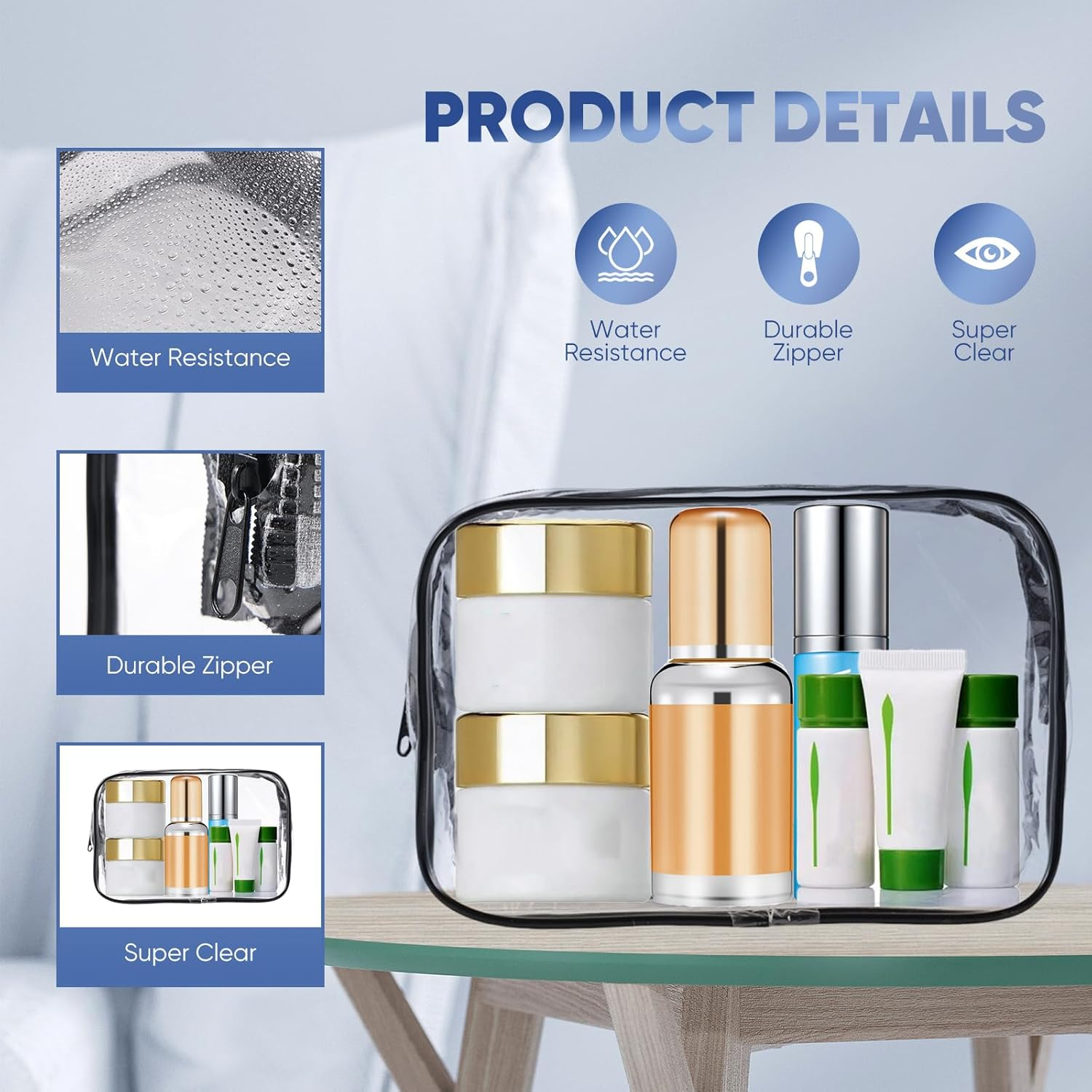 4 Pcs Large Clear Makeup Cosmetic Toiletry Organizer Bag,Clear Makeup Bags DIY Clear Cosmetic Bags Transparent PVC Waterproof Snack Bag Travel Clear Toiletry Bag for Women - 6 Pack image number 3