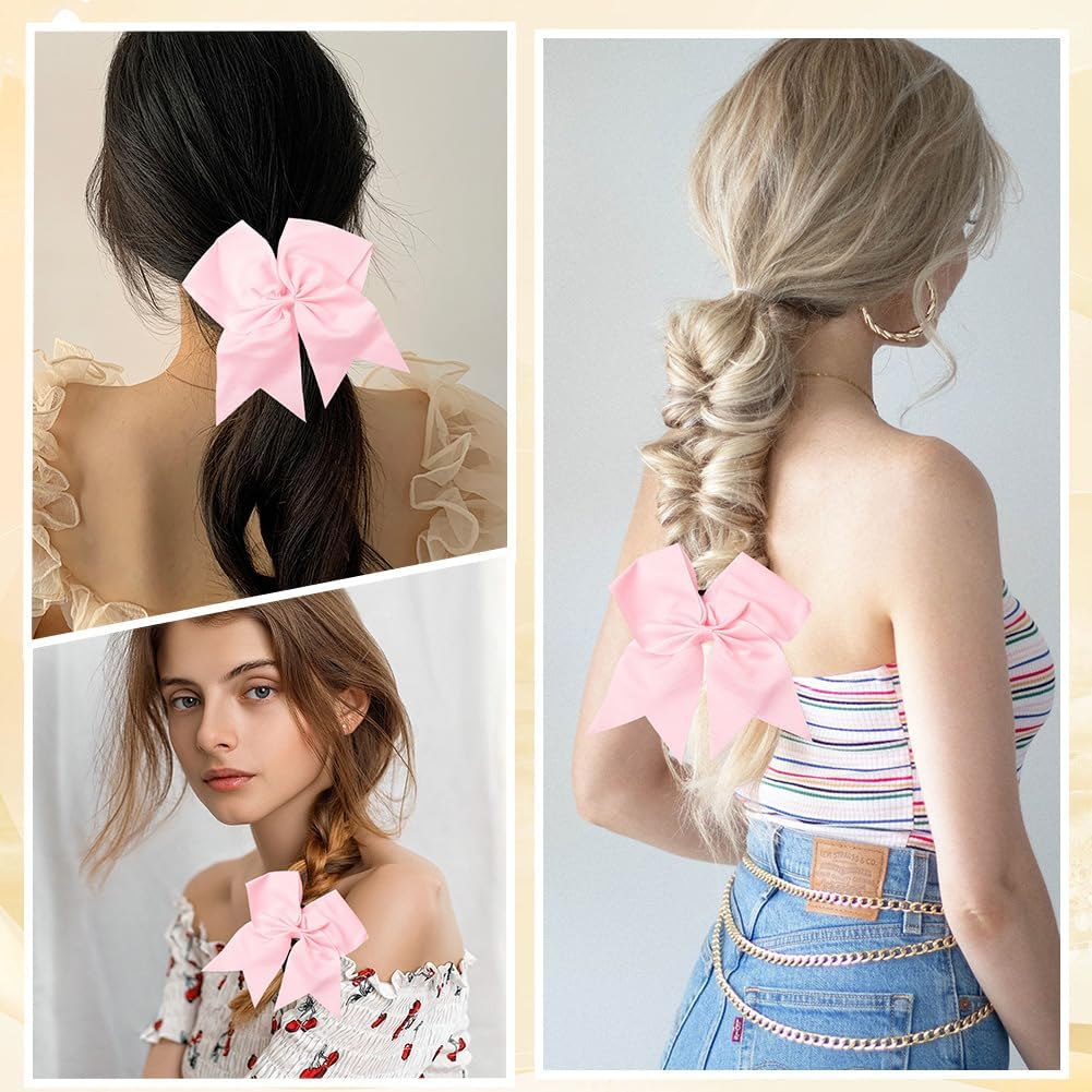 SUNNYCLUE 2Pcs Bow Hair Scrunchies Bow Scrunchies 20Mm Large Pink Cute Kawaii Soft Polyester Ribbon Bowknot Hair Ties with Long Tail Elastic Rubber Bands for Women Adults Fashion Gifts Accessories image number 3