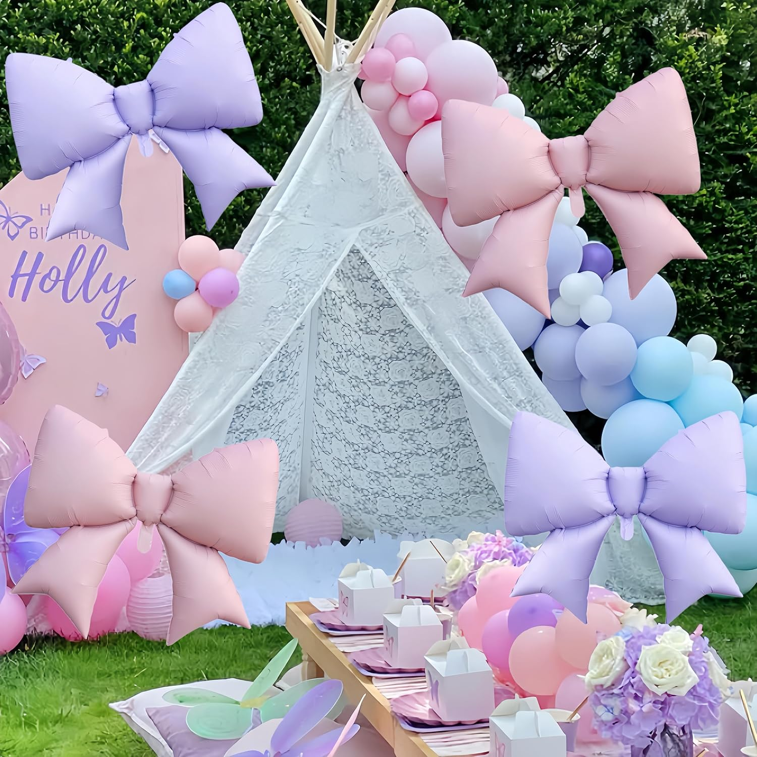 4 Pcs Giant Pink Bow Balloons/Coquette Birthday Party Supplies/Pink Bachelorette Bridal Engagement Wedding Anniversary Supplies for Women