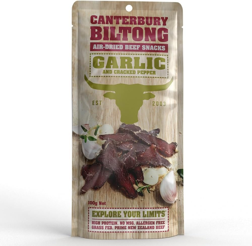 Canterbury Biltong Air-Dried Beef Snacks Garlic & Cracked Pepper 100G image number 1