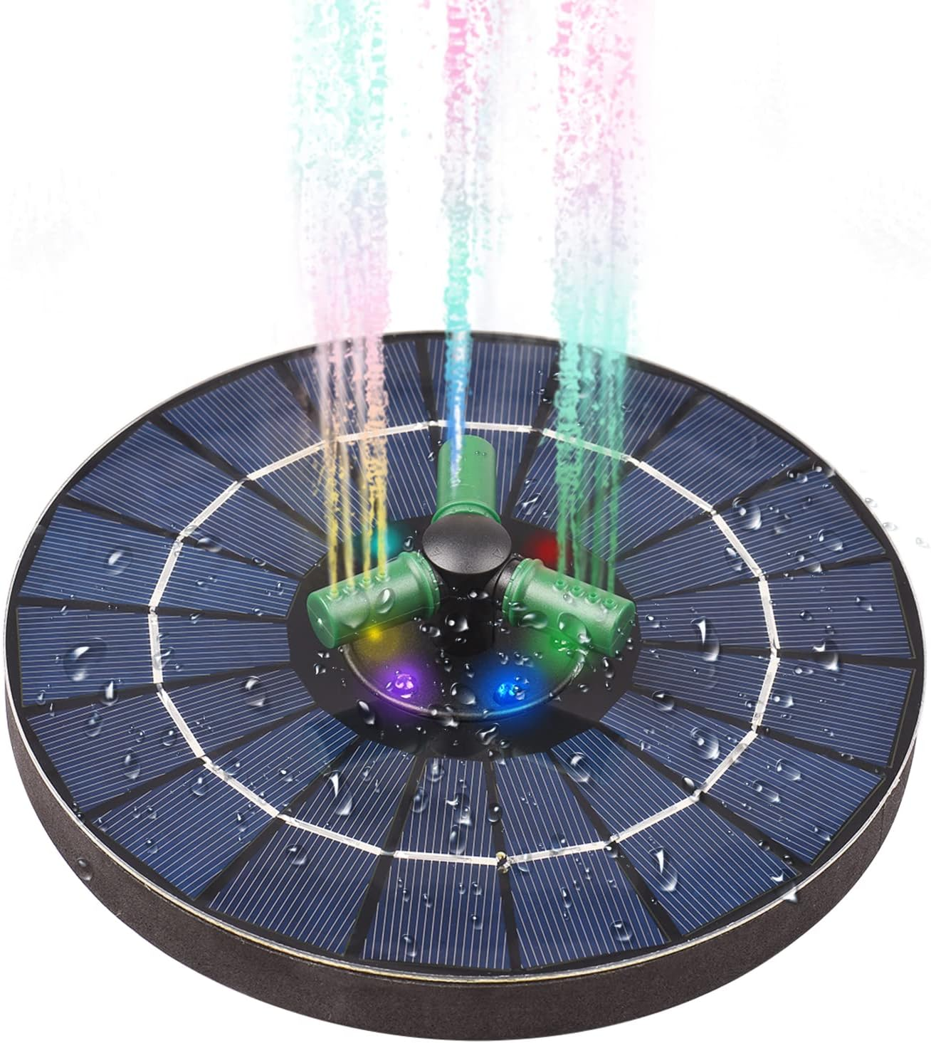 4W Colorful Solar Fountain Pump with 360&deg;Rotatable Nozzle RGB LED Light Solar Water Pump with Battery Free Standing Auto-Shut off Circle Fountain for Bath Garden Small Pond