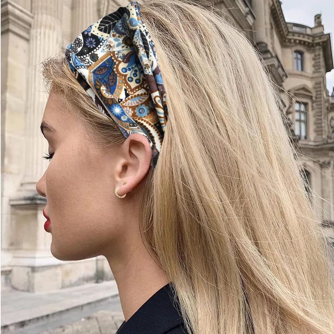 WUSJCOF Pack of 4 Women'S Hair Bands, Thin, Elastic, Soft Boho Headband, for Yoga, Cosmetics, Sports & Hair Accessories, Summer (7 Inches, Extra Wide) (Multi-Colour) image number 5