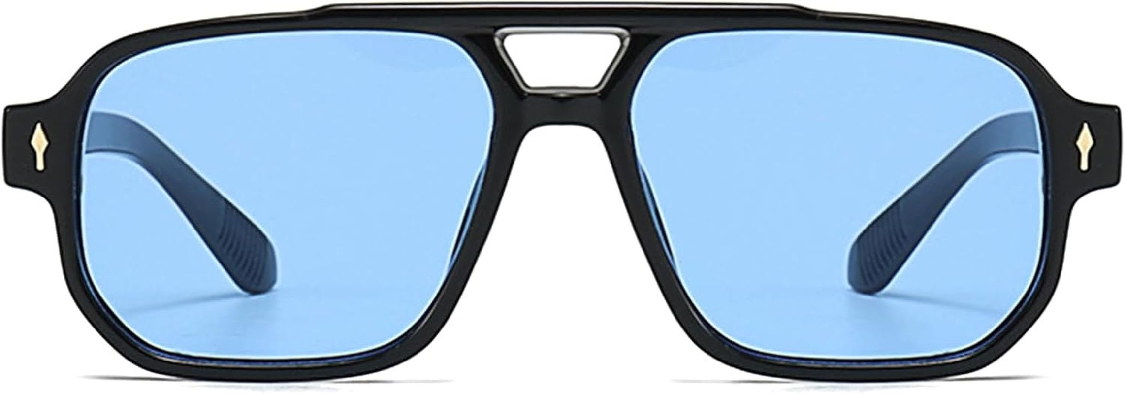 LJCZKA Retro Double Bridge Sunglasses for Women Men, Square Sunglasses 70S Vintage Shades UV400 Protection image number 6