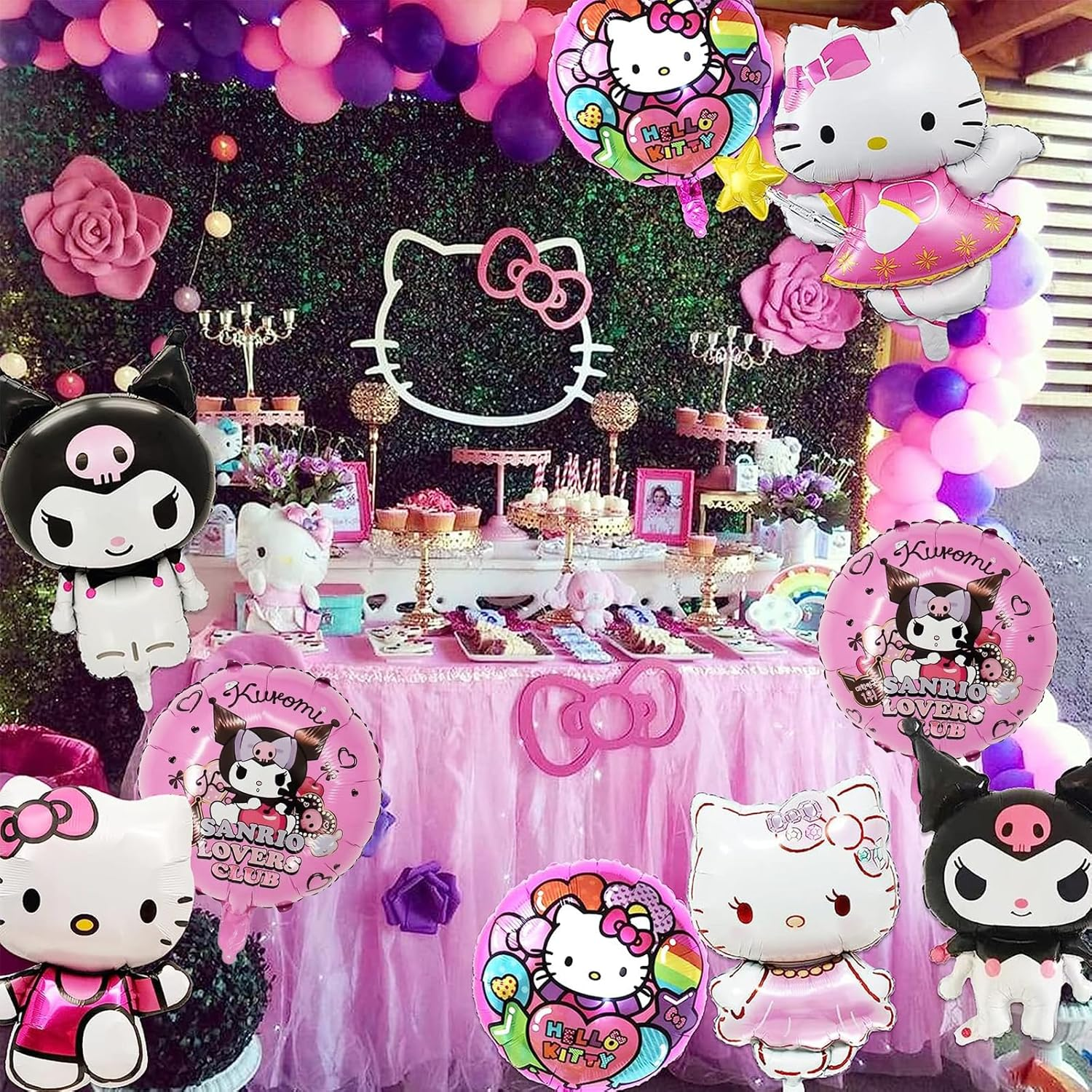 Niumowang Kuromi Hello Kitty Birthday Decoration Foil Balloon Set, 9 Pieces, Pink, Foil Balloon Set, Balloons, Balloon Set, Anime, Birthday, Christmas, Children, Kids image number 6