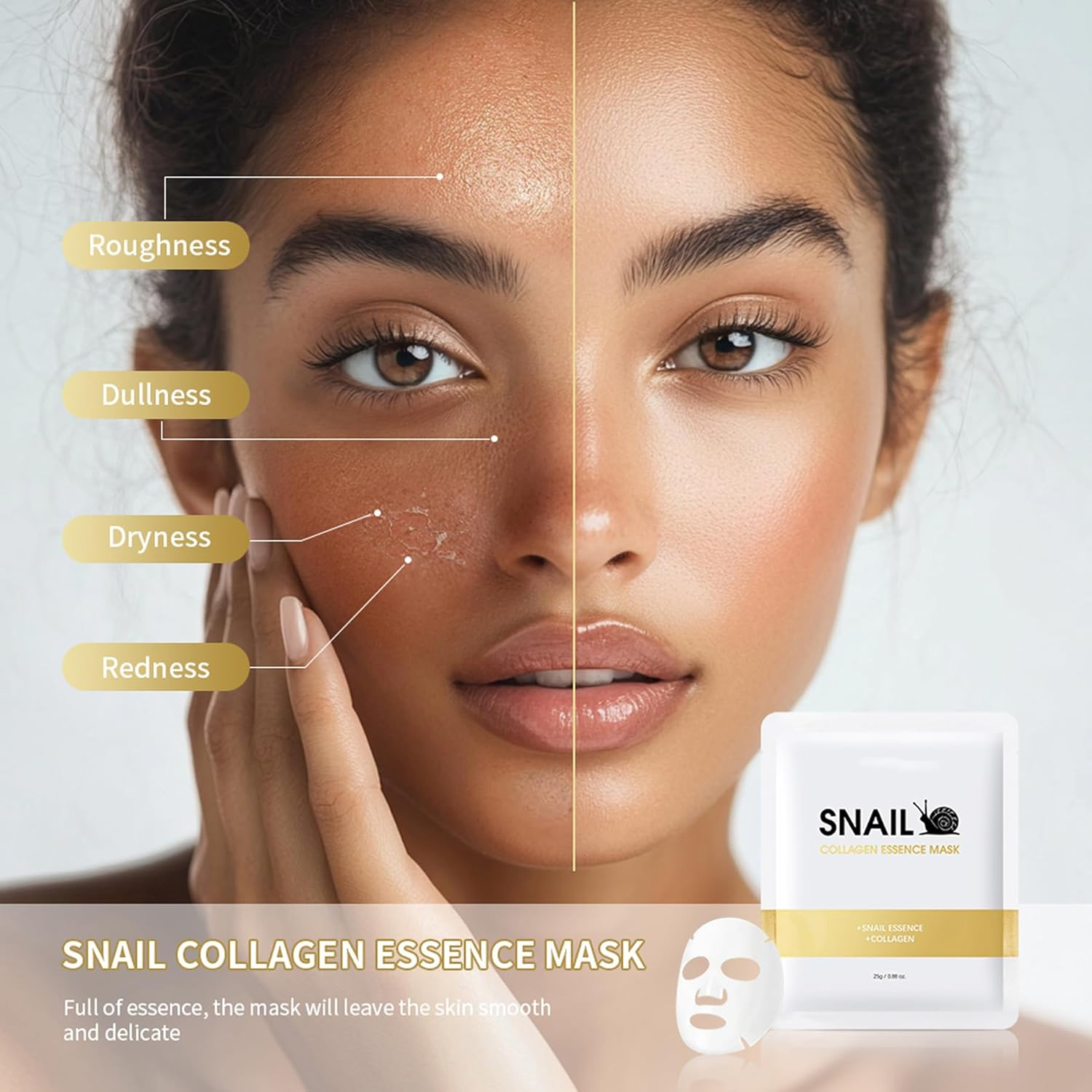 Snail Mucin Face Sheet Mask (5 Pcs) - anti Aging and Moisturizing Face Mask with Hyaluronic Acid - Deep Hydration for Youthful Skin