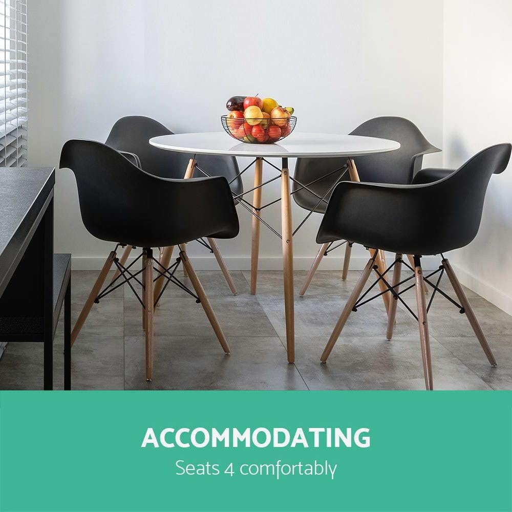 Artiss Dining Table round White Coffee Tables Side Buffee Desk Lounge Desks Home Living Room Bedroom Kitchen Office Cafe Restaurant Furniture, 4 Seater 100Cm Wide, Wooden in 73Cm Height image number 6