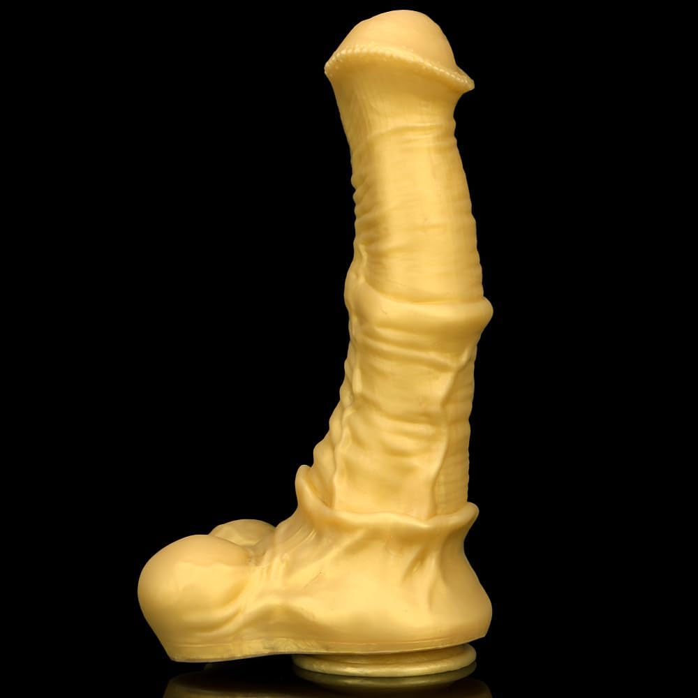 Gienocy XXXL Golden Giant Realistic Silicone Horse Cock Dildo, Animal Fake Dildos Butt Plug G-Spot Vagina Prostatic Stimulation SM Orgasm Adult Sex Toy for Men Women Couple (Golden-Xxxl) image number 1