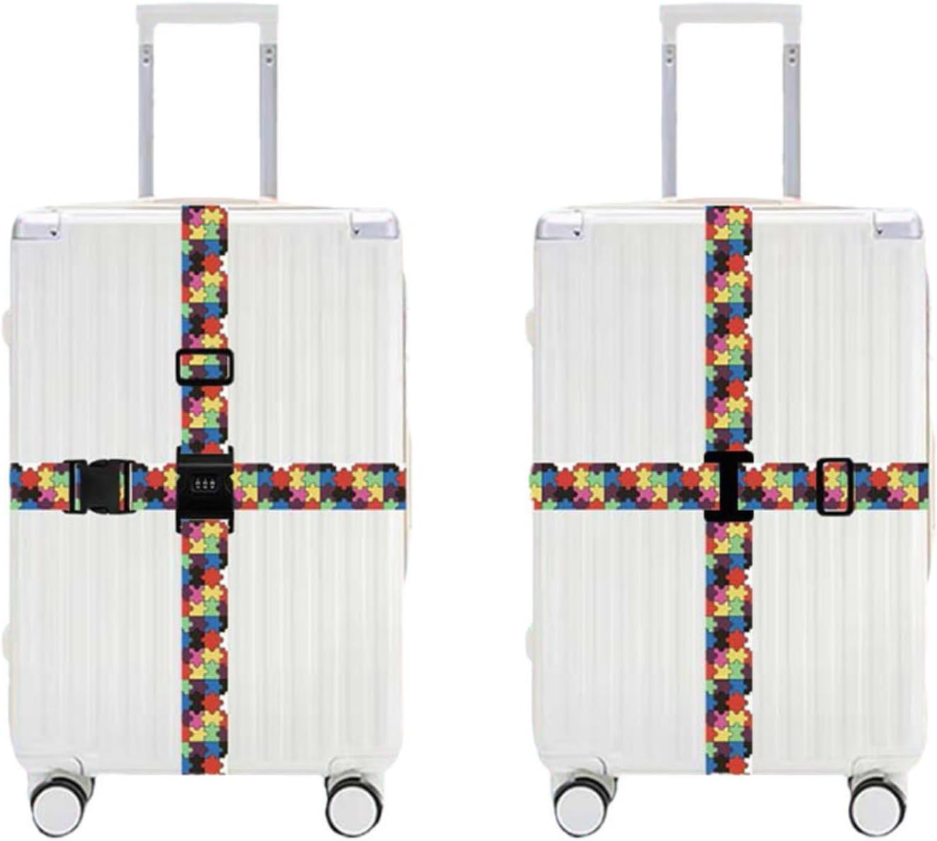 Longfng Luggage Accessories Set &ndash; 4 Pack Travel Kit with Luggage Tags, Luggage Strap with Lock, Suitcase Wheel Covers & Stickers &ndash; Travel Essentials for Suitcases & Bags