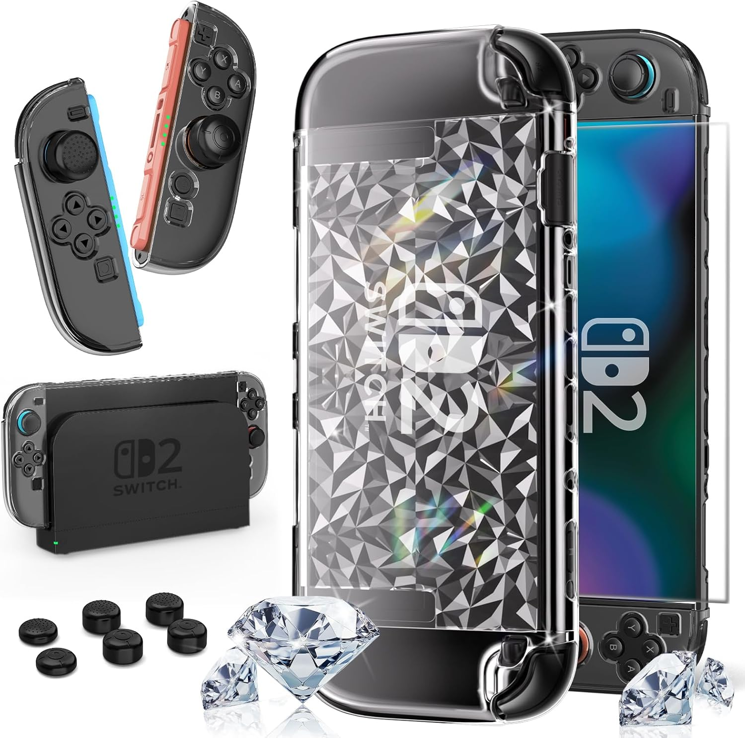 HEYSTOP Cover for Nintendo Switch 2 Dockable PC Protective Case Clear Protective Case with Tempered Film and Thumb Grips for Nintendo Switch 2 Controller Accessories image number 2