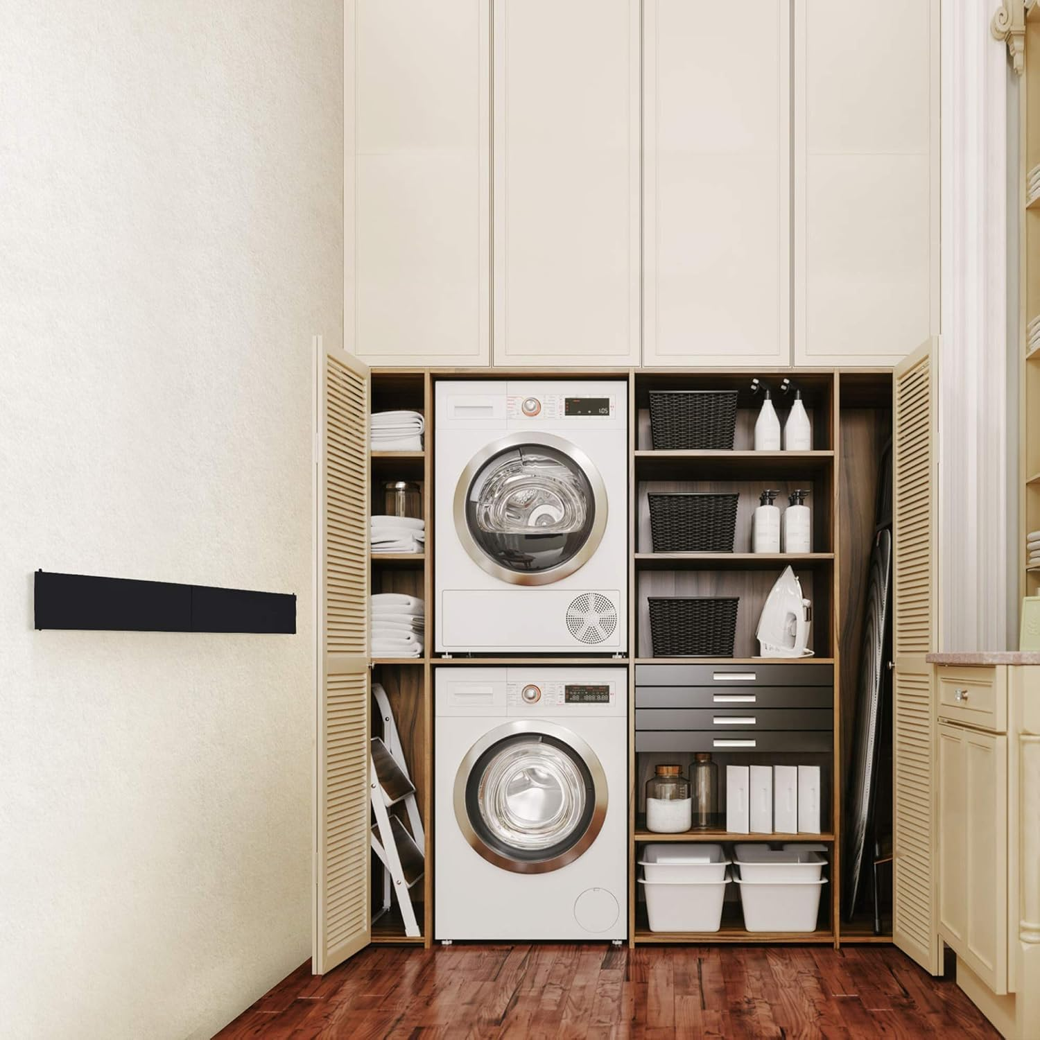 Qowooq Laundry Drying Rack Collapsible, Wall Mounted, Clothes Drying Rack, 81.3 Cm Industrial Black, 18.1 Kg Capacity with Wall Template and Long Screwdriver Bit (Black, 80Cm) image number 6