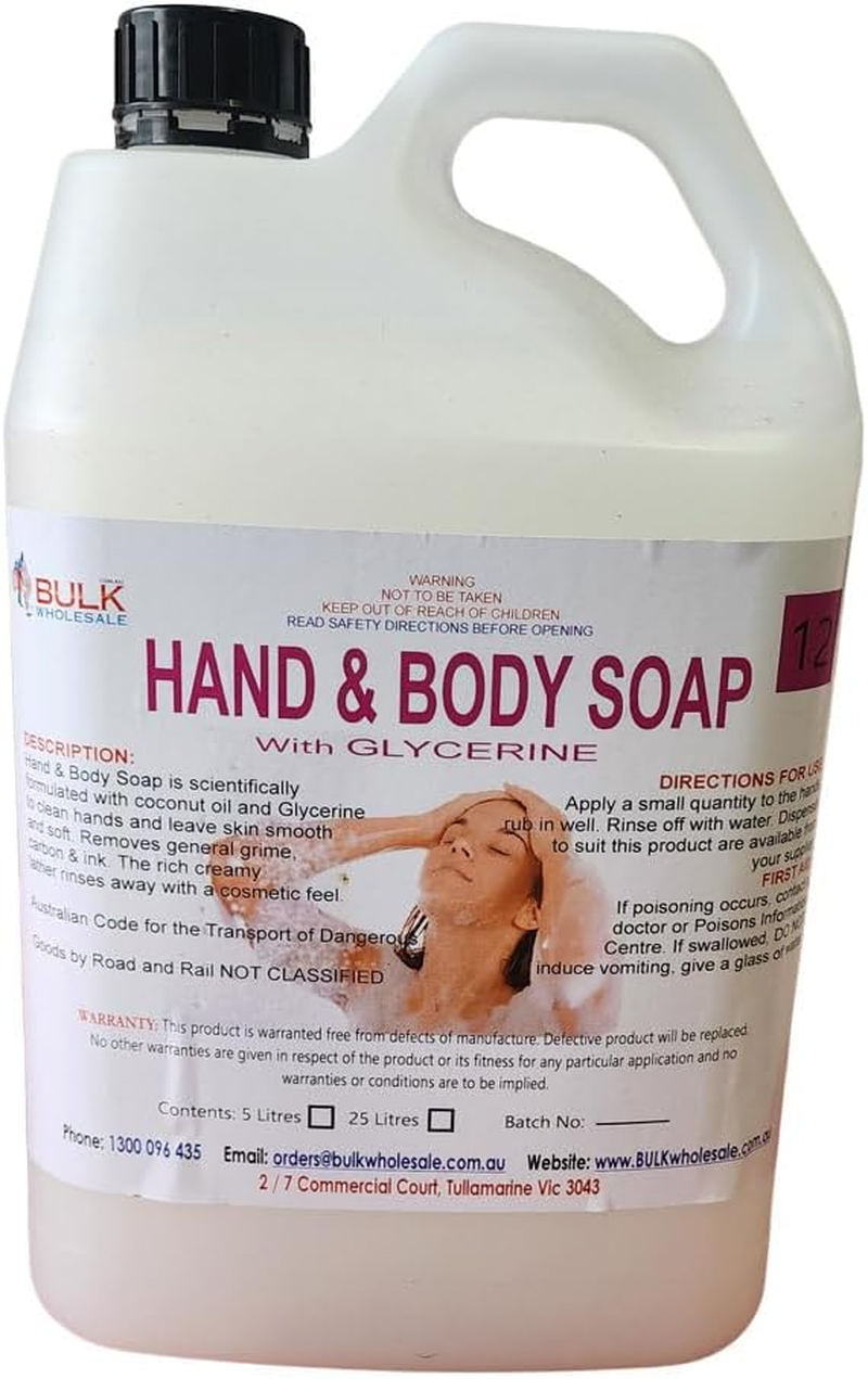 Bulk Blendz Hand and Body Soap Liquid with Glycerine - 5 Litre Pearl White