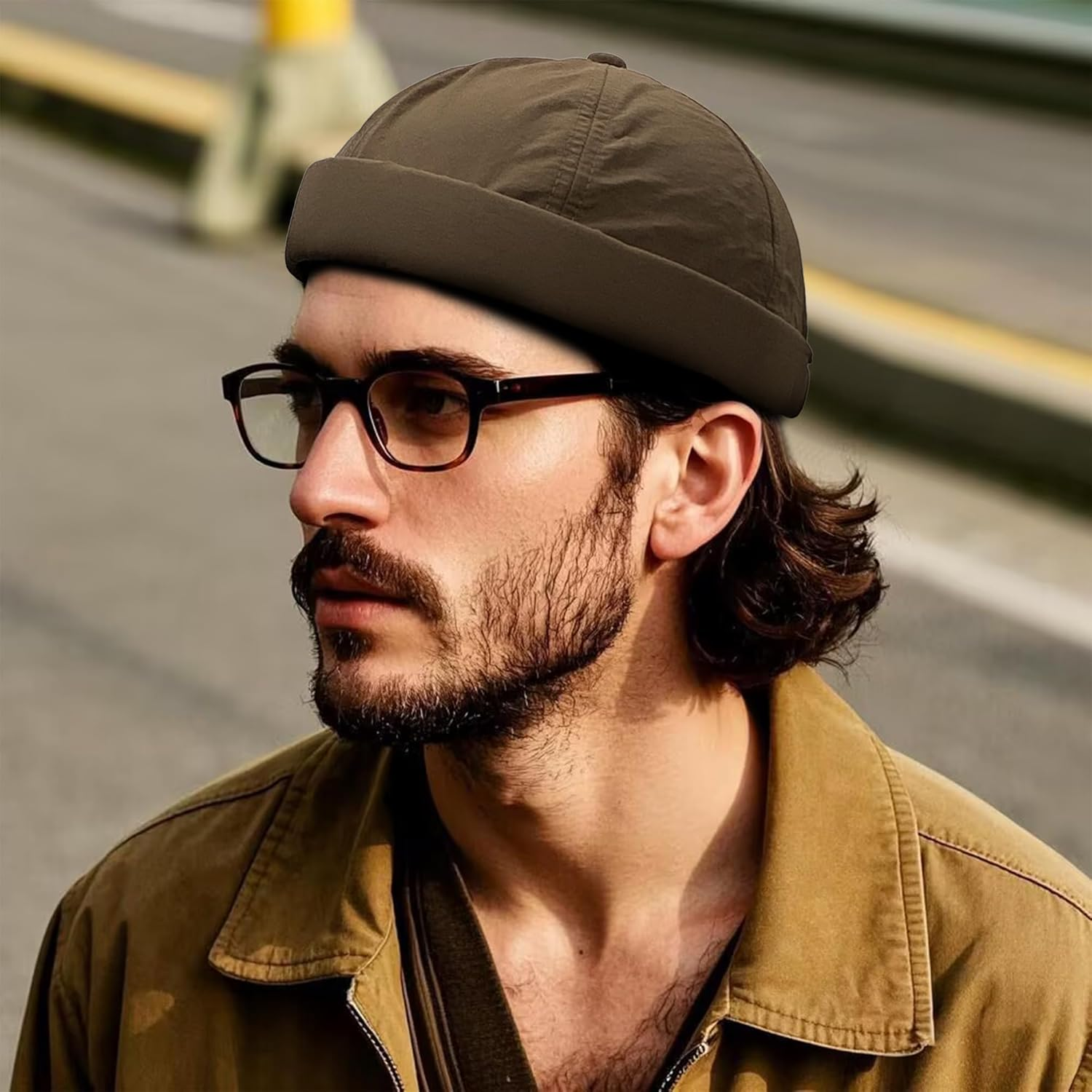 Clakllie Lightweight Docker Hat Brimless Hats Quick Dry Beanie Skull Cap Water Resistant Rolled Cuff Retro Sailor Cap image number 4