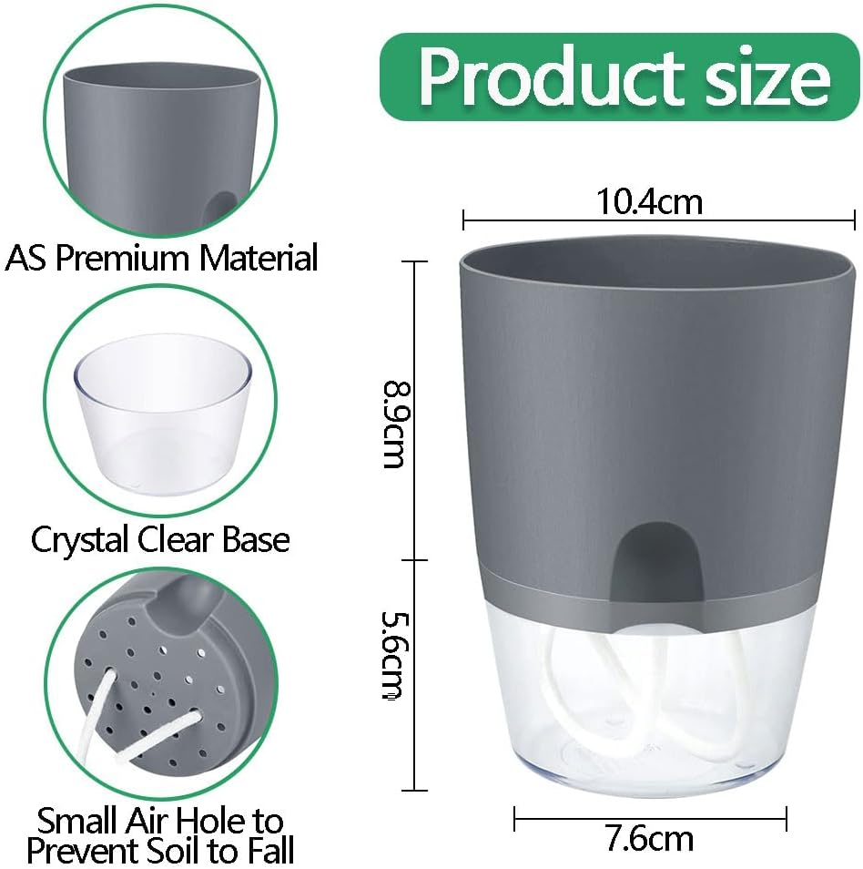 HYAVIA 3 Pcs Self Watering Plant Pots Indoor Planters , Plastic Pots for Succulents, Flowers, African Violets, Snake Plants (Grey)