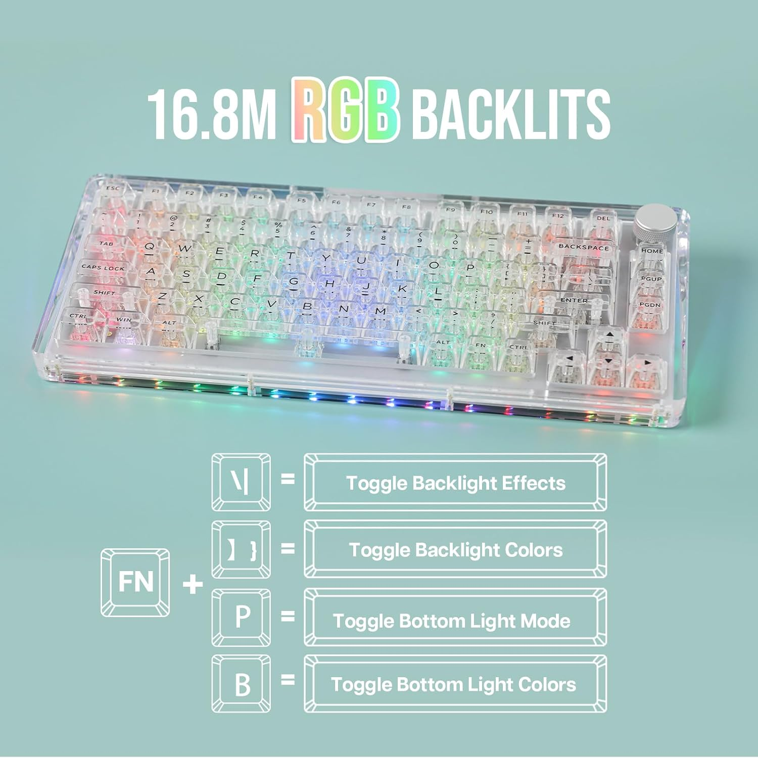 Kiiboom Phantom 81 75% Transparent Mechanical Gaming Keyboard, Hot Swappable Custom Gasket Keyboard with RGB Backlit, Clear Keycap, Rechargeable Battery, Triple Mode for Win/Mac (Phantom 81 V3 Clear) - Phantom 81 V3 Clear image number 3