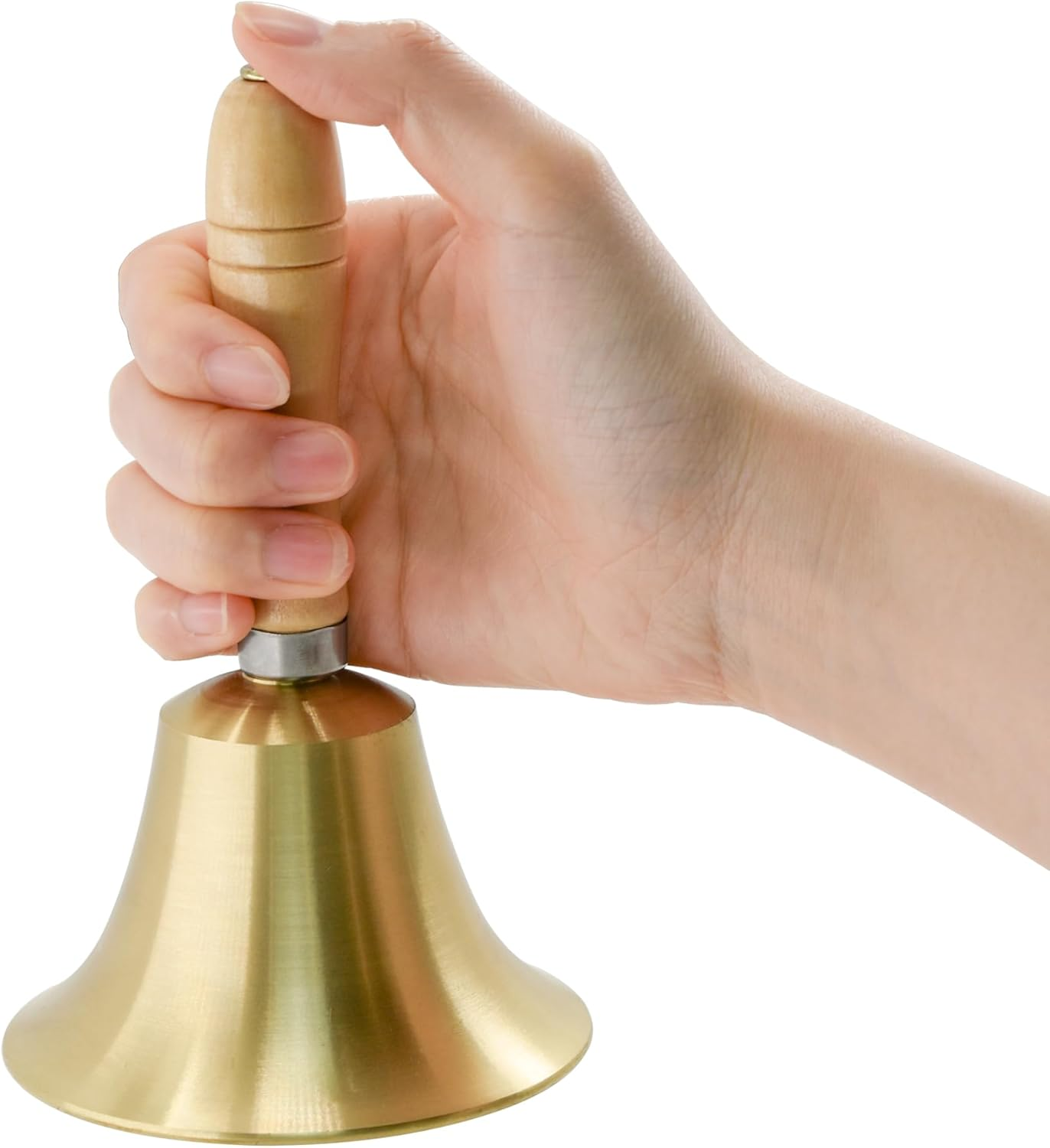 Mrmrkura Super Loud Solid Brass Hand Call Bells with Wooden Handle for Church, Hotel, School, Service, Wedding (Medium)