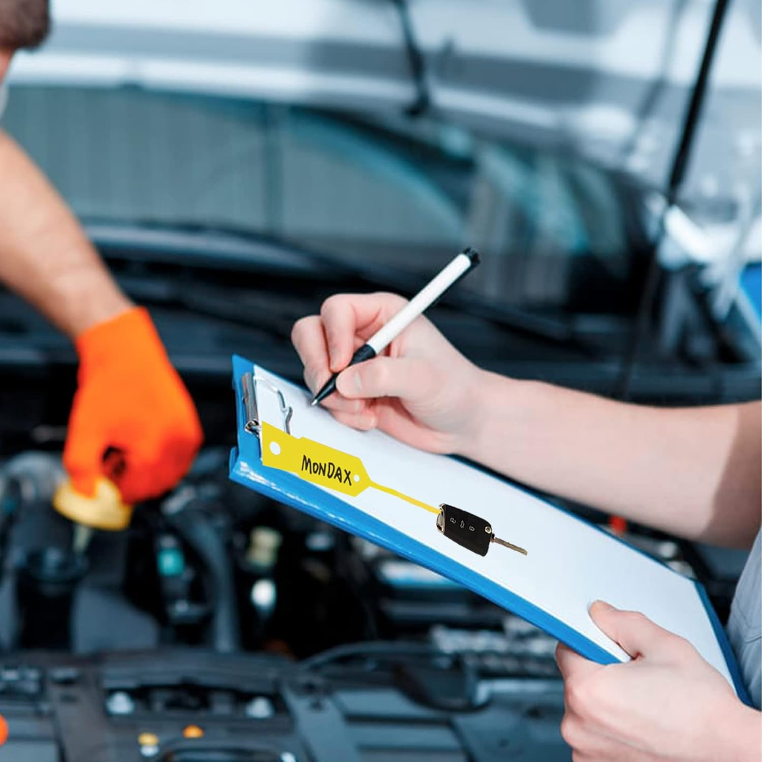 Mondax 2000 Piece Yellow Key Tag Self-Locking Arrow Key Tag Self-Locking ID Key Tag with 5 Black Pens for Key Ring Tag for Office Auto Shop Supplies, 4 1/2" X 3/4" image number 4