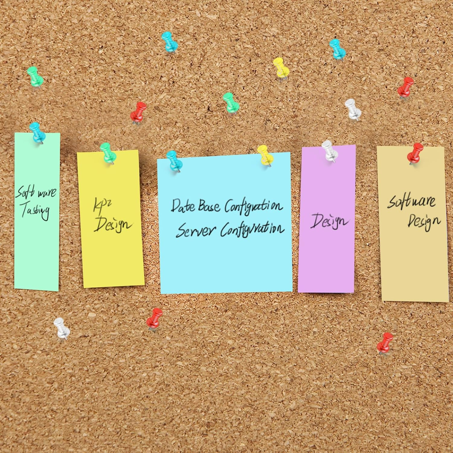 200 PCS Colored Push Pins -Cork Board Push Pins ，Thumb Tacks Push Pins，Push Pins for Bulletin Boards, Cork Boards and Walls (5 Colors) image number 1