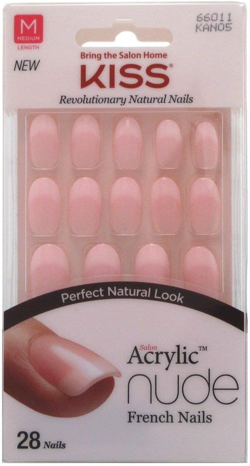 KISS Salon Acrylic Press on Nails, Nail Glue Included, 'Cashmere', French, Medium Size, Squoval Shape, Includes 28 Nails, 2G Glue, 1 Manicure Stick, 1 Mini File