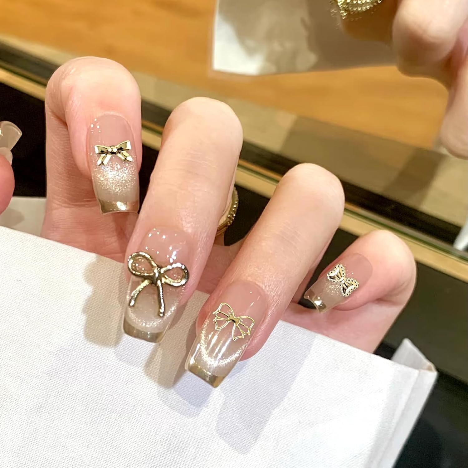 VVQWCY 4 Boxes of Nail Charms, 48 Types Charms Nails, Gold Silver Star Bows Letter Flowers Hearts Dots Nail Decoration image number 2