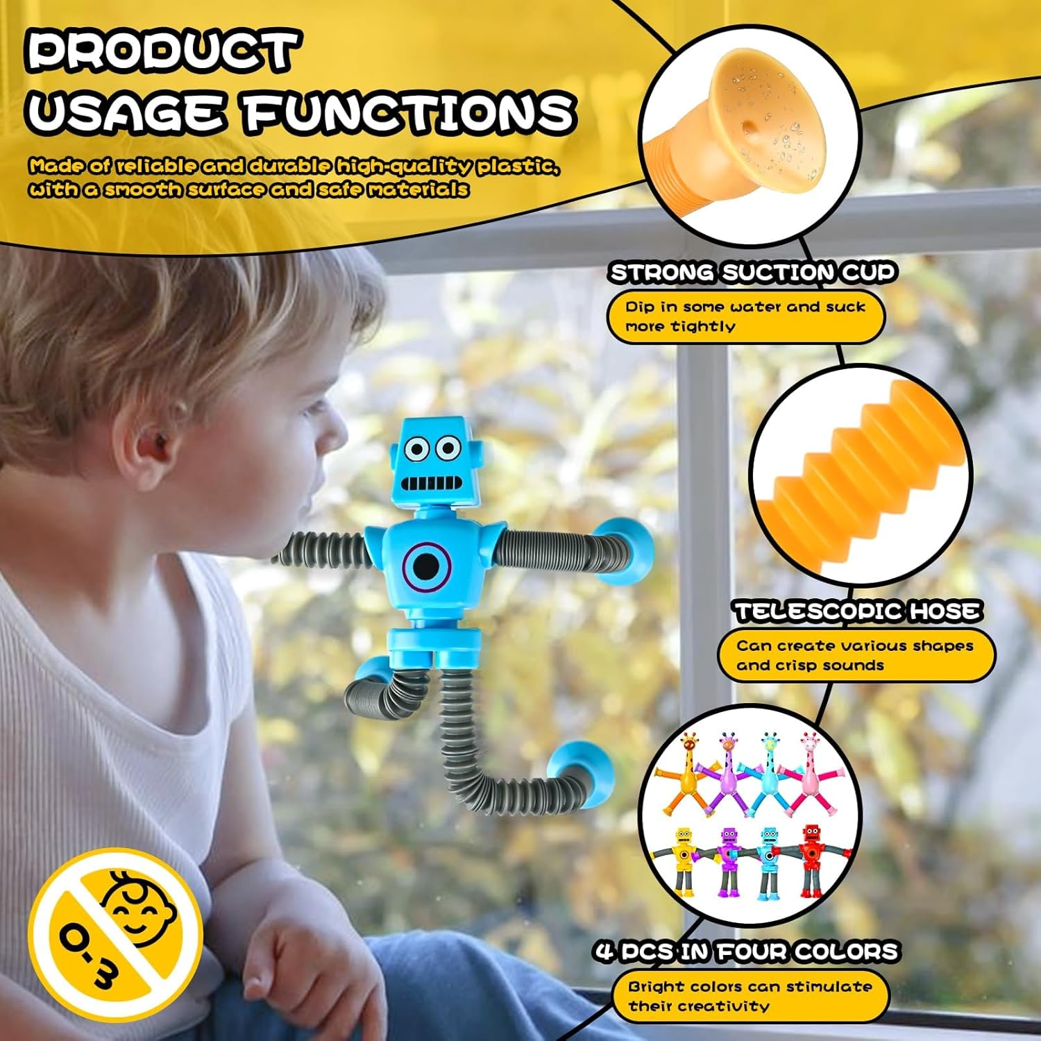 CHESLICR Autism Sensory Toys for Kid Boys Year Old Ages 4 5 6 7 8 9 10(4PCS), Suction Robot Toy Pop Tube Fidget Toys Autistic Travel Toys Valentine'S Day Gift Easter Basket Stocking Stuffer for Kids image number 5
