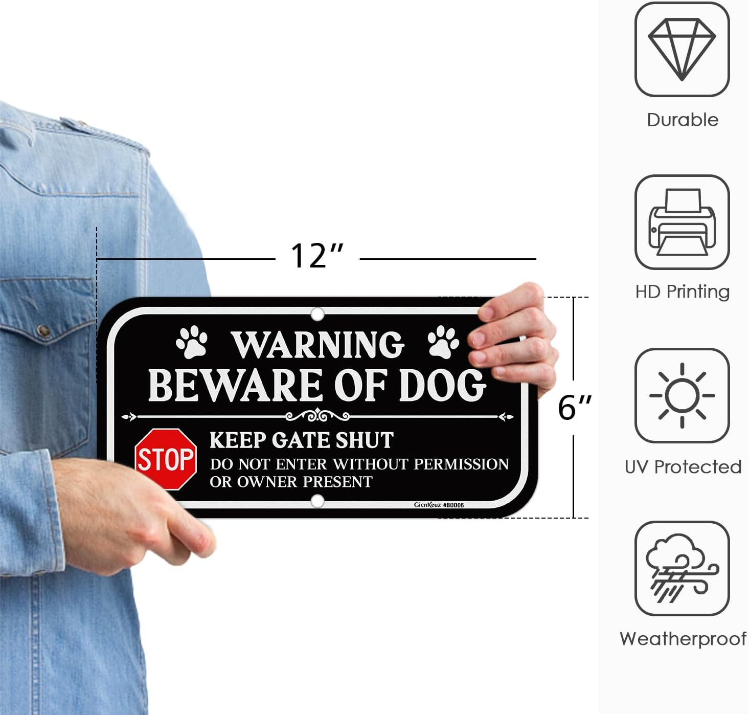 Gicnkeuz Beware of Dog Signs for Fence, 12"&times;6" Do Not Enter Aluminum Sign, Keep Gate Shut Sign, Fade Resistant/Waterproof, Indoor or Outdoor Use (2 Pack) image number 2