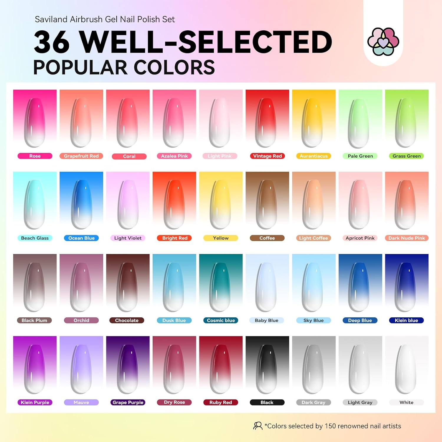 SAVILAND Airbrush Gel Nail Polish:36 Colors No Need for Dilution Gel Polish Airbrush Paint for Nail Diluted High Pigmented for Acrylic French Gradients Nails Art Stencils Cat Eye Paint Home Salon DIY image number 1