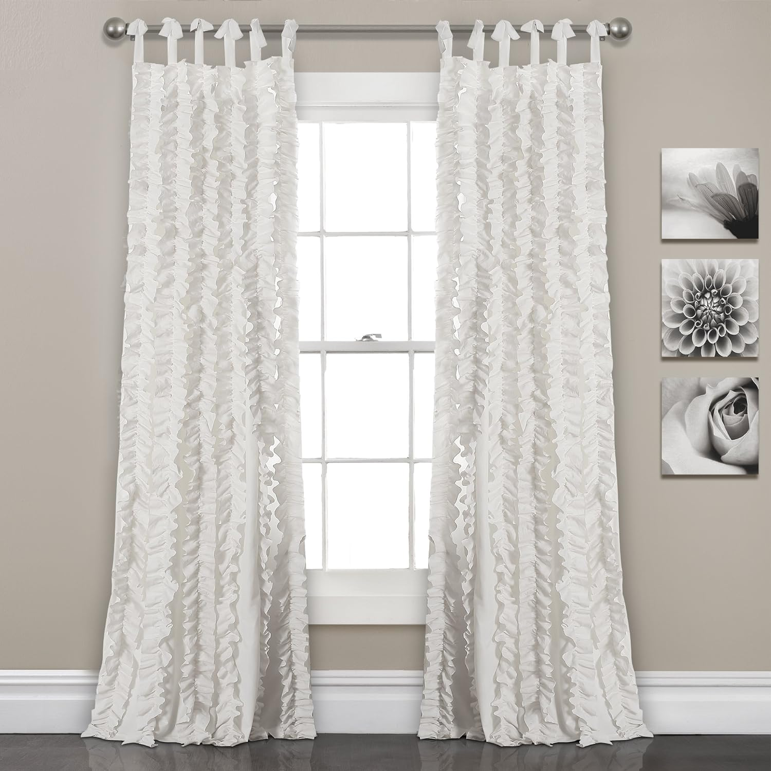 Lush Decor, Ivory Sophia Ruffle Curtain | Textured Window Panel Set for Living, Dining Room, Bedroom (Pair), 84&rdquo; X 40, 84" X 40"
