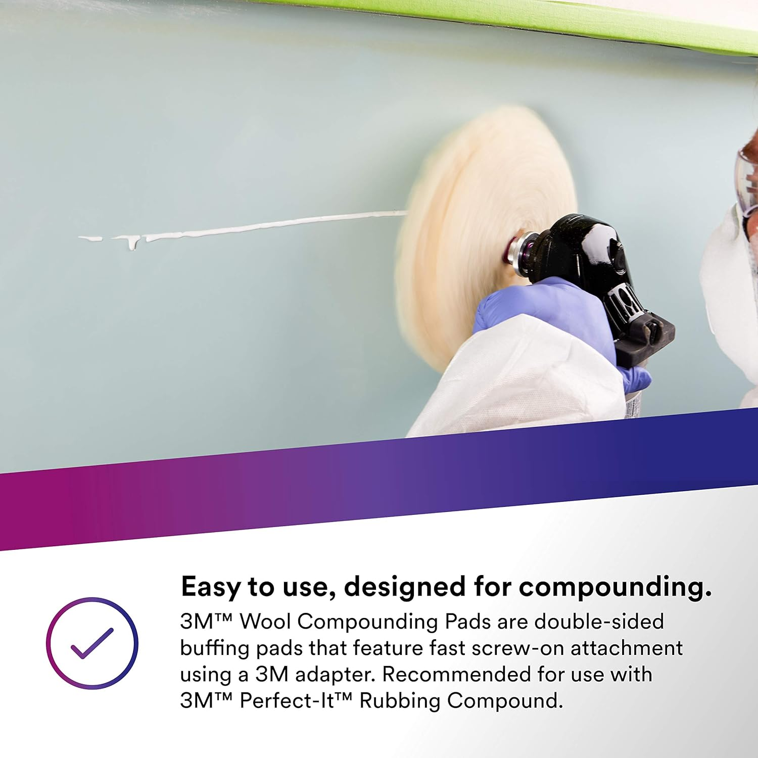 3M 33280 9-Inches Double Sided Wool Compounding Pad image number 1