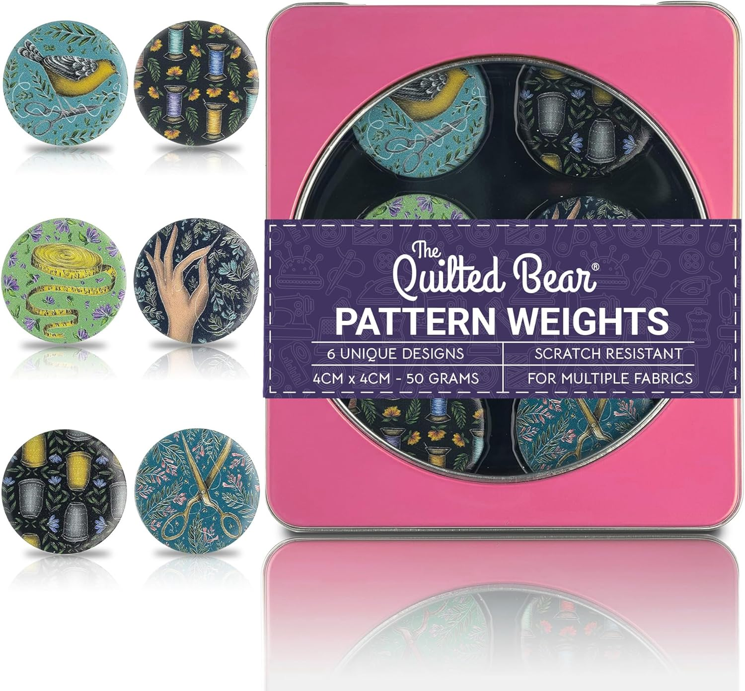 The Quilted Bear Pattern Weights Set of 6X40Mm - Scratch Resistant Paper Weights/Pattern Weights for Sewing, Dressmaking or Cutting Fabric (TQB - Donuts)