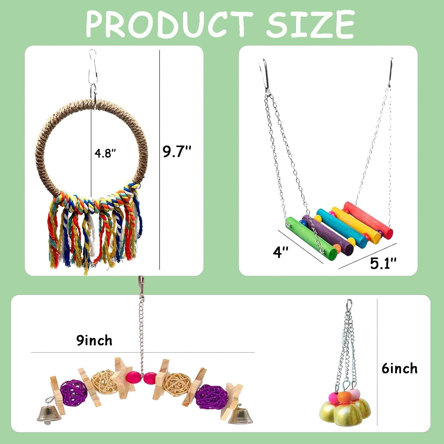 Parakeet Toys,15 Pcs Bird Toys,Bird Toys for Parrots,With Bird Swing,Birds Stand,Foraging Toy,Bird Cage Accessories for Parrots,Lovebirds,Cockatiel,Budgie image number 6