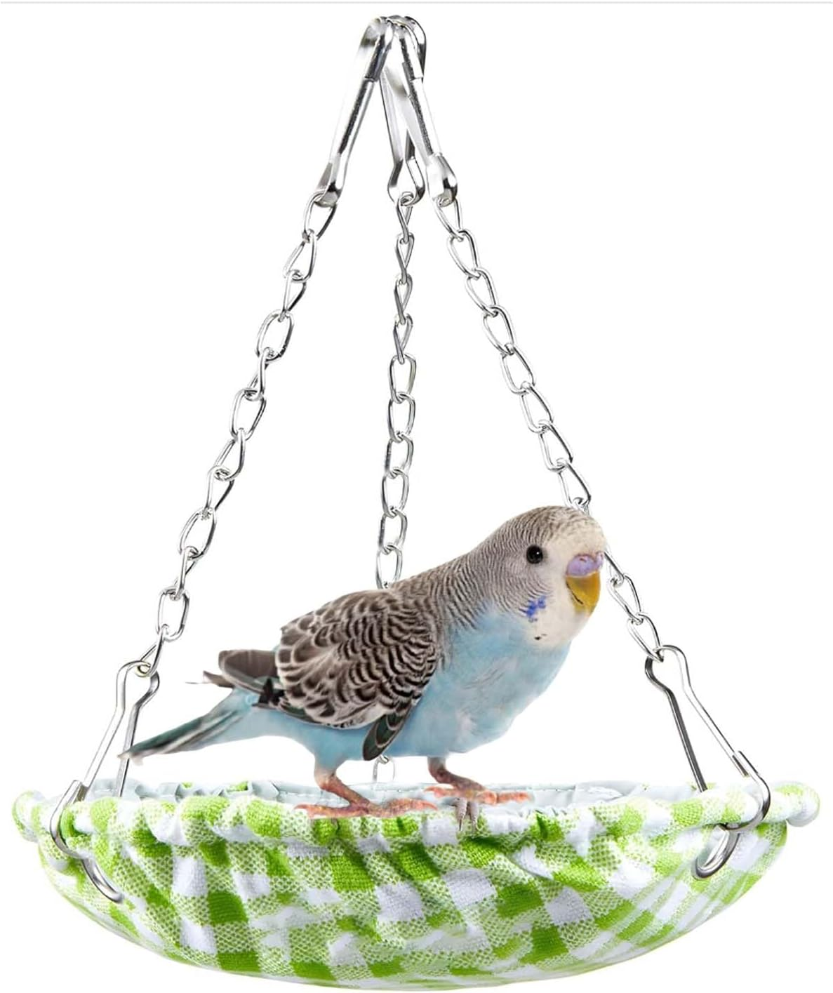 SUSOO Hanging Bird Bed with Waterproof Bite-Resistant Cotton-Linen, Skin Friendly Birds Nest Hammock Swing for Cage Accessories, Snuggle Bed House for Parrot, Conures, Parakeet, Budgies (Green)