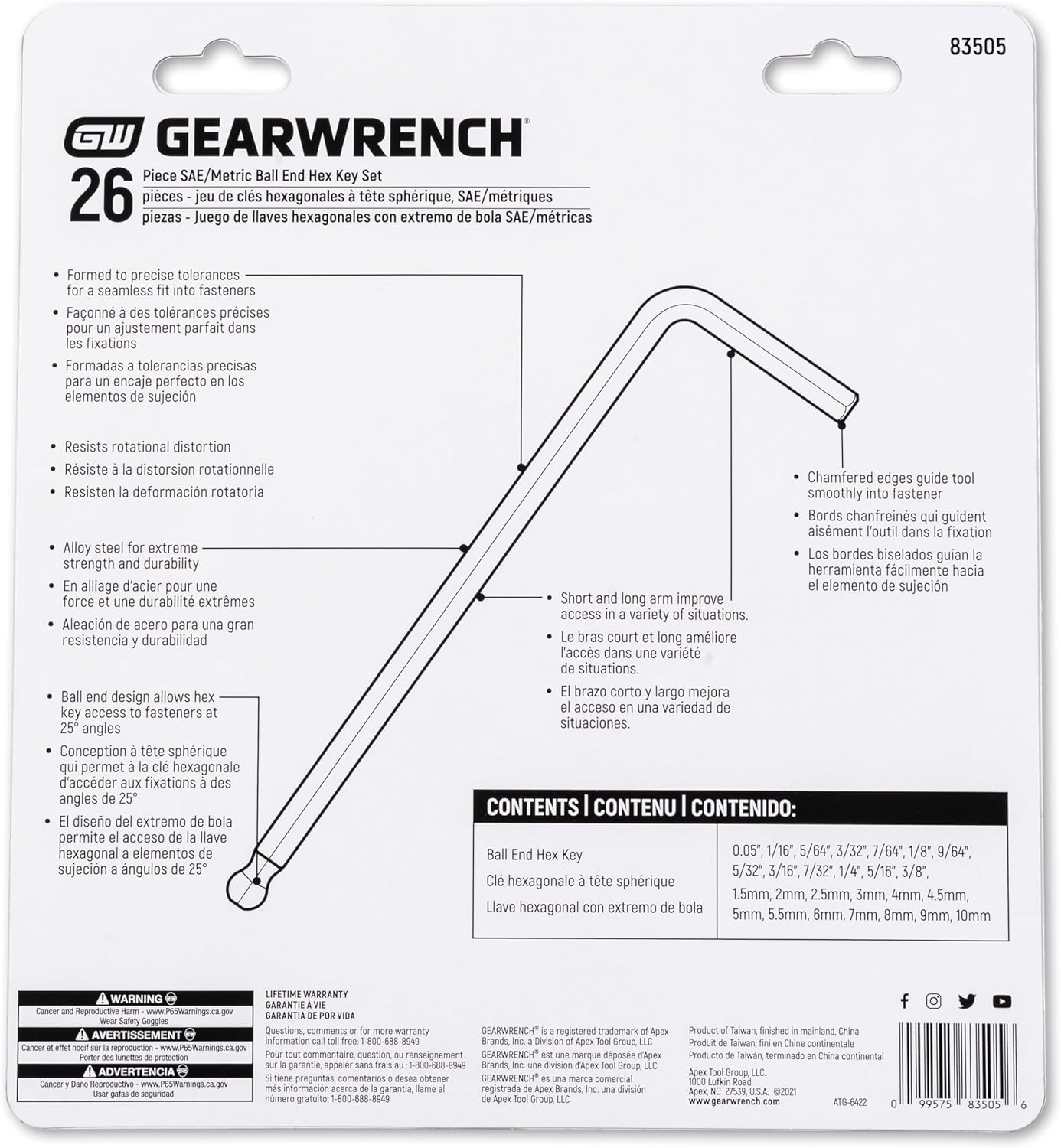 GEARWRENCH 26 Piece Sae/Metric Ball End Long Arm Hex Key Set - 83505