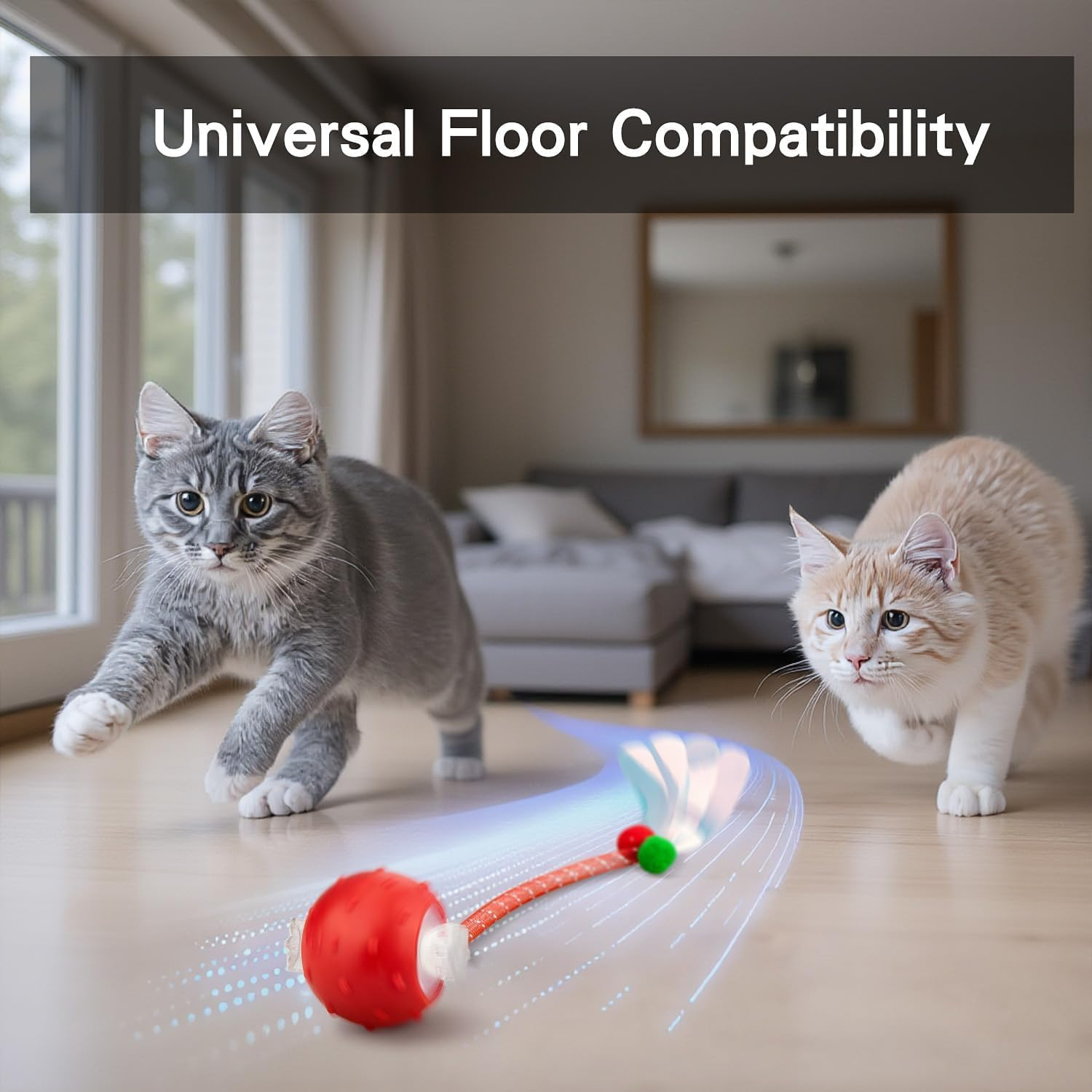 Interactive Cat Toys for Indoor Cats, Generation Agile Moving Cat Ball with Elastic Mesh Tail, Automatic Kitten Toys for Bored Indoor Cats, Chirping & Motion Activate Cat Toys image number 5