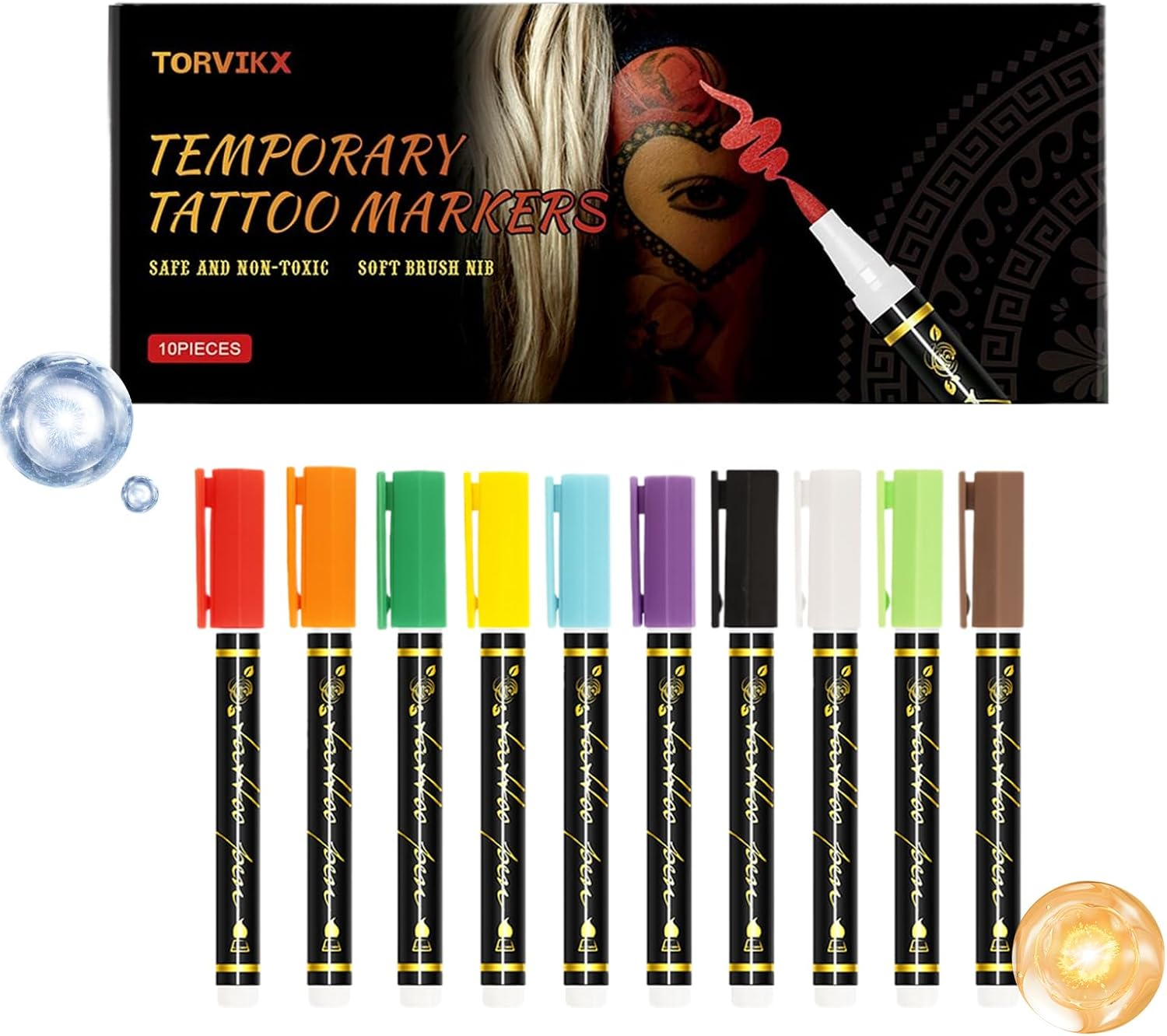 GEUGECY Body Markers for Skin, 10 Colors High-Definition Face Painting, Cosplay Skin Markers, for Kids Teens Adults Party Festival Makeup Role-Playing Gathering