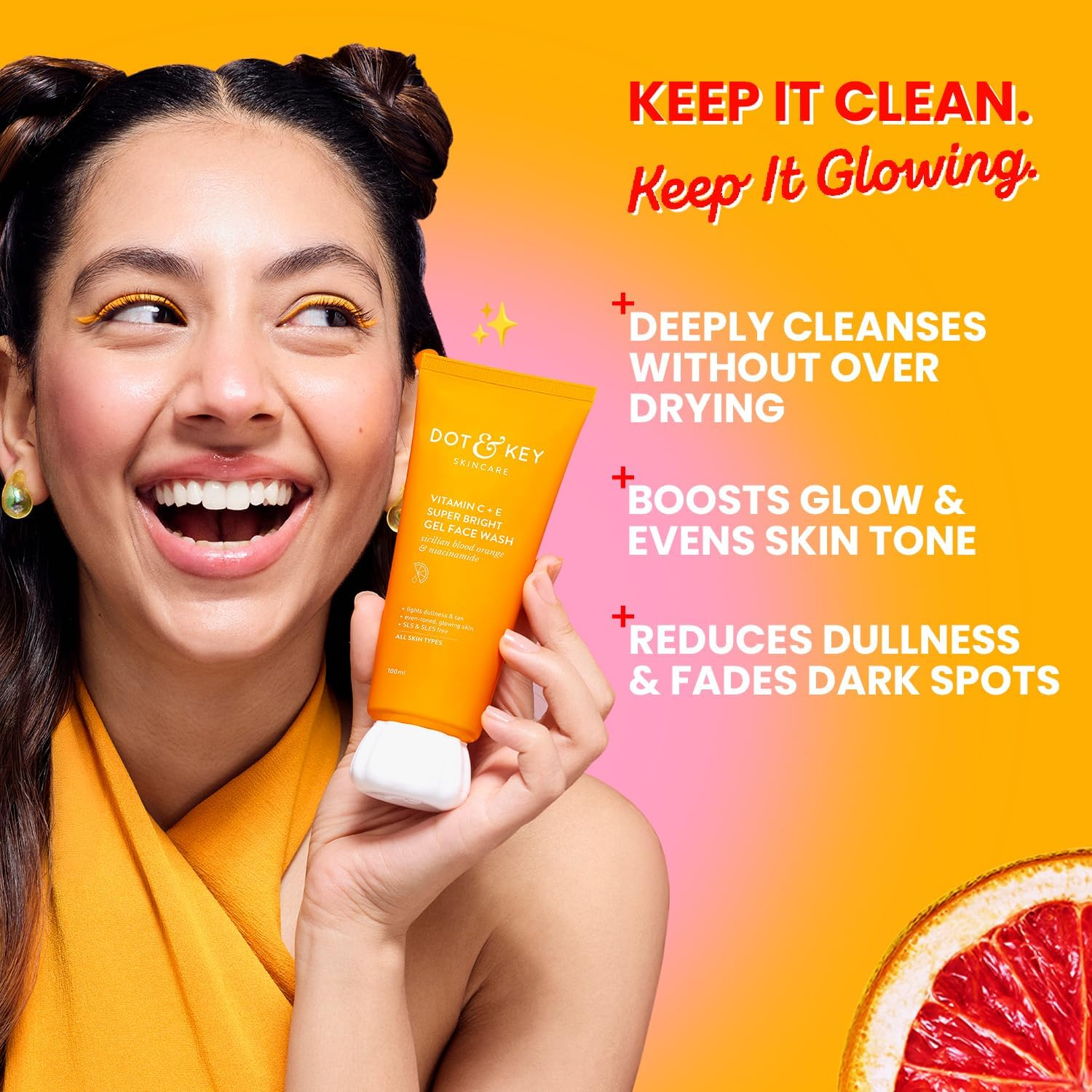 Dot & Key Vitamin C + E Super Bright Gel Face Wash Combo (Pack of 2, 100Gm Each) | for Glowing and Brightening Skin | All Skin Types|With Triple Vitamin C, Fades Dark Spots & Pigmentation image number 4