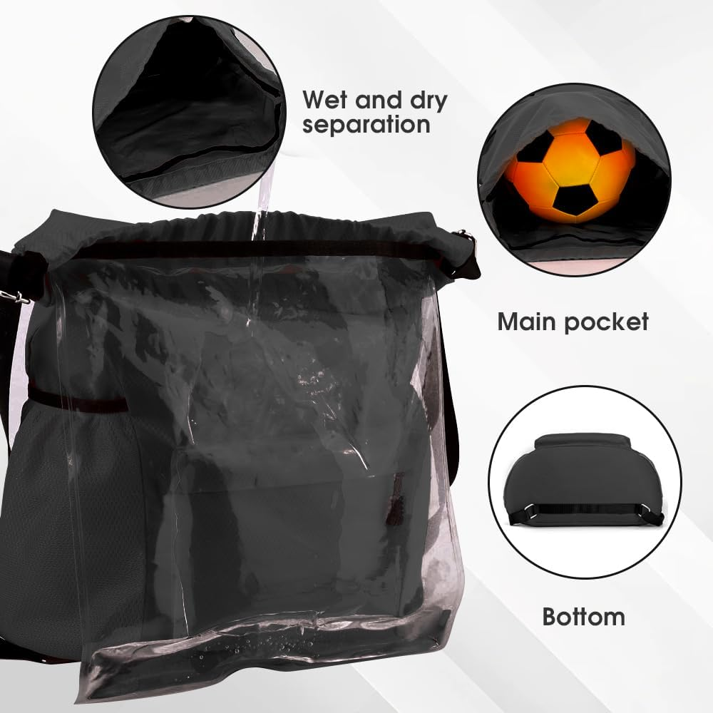 Sonicefit Waterproof Drawstring Gym Backpack, Durable Sports Sackpack with Water Bottle Holder & Side Pockets, Large Capacity Cinch Bag for Basketball Soccer Yoga Swimming Travel - Grey image number 4